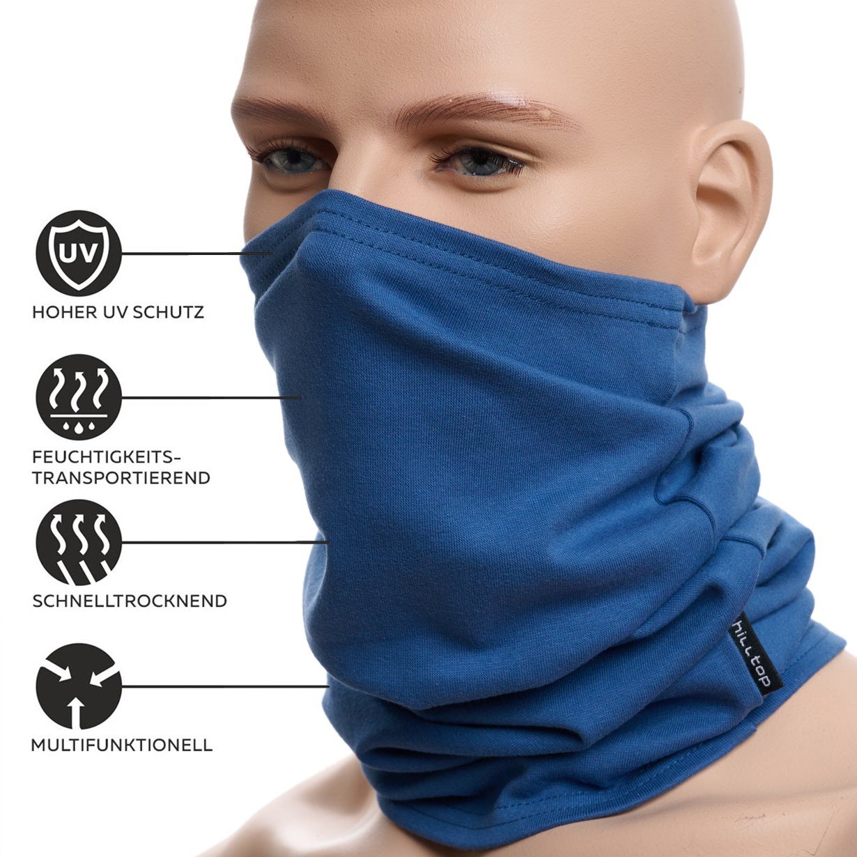 Schal Hilltop Multifunktionstuch Topas Bandana, Halstuch, Blau Schlauchtuch, - Motorradtuch Baumwolle