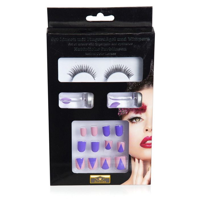 Metamorph Schmink-Set SFX Make-up Set rosa-flieder Kompaktes Schminkset mit Wimpern Kontaktlinsen und Fingernägeln