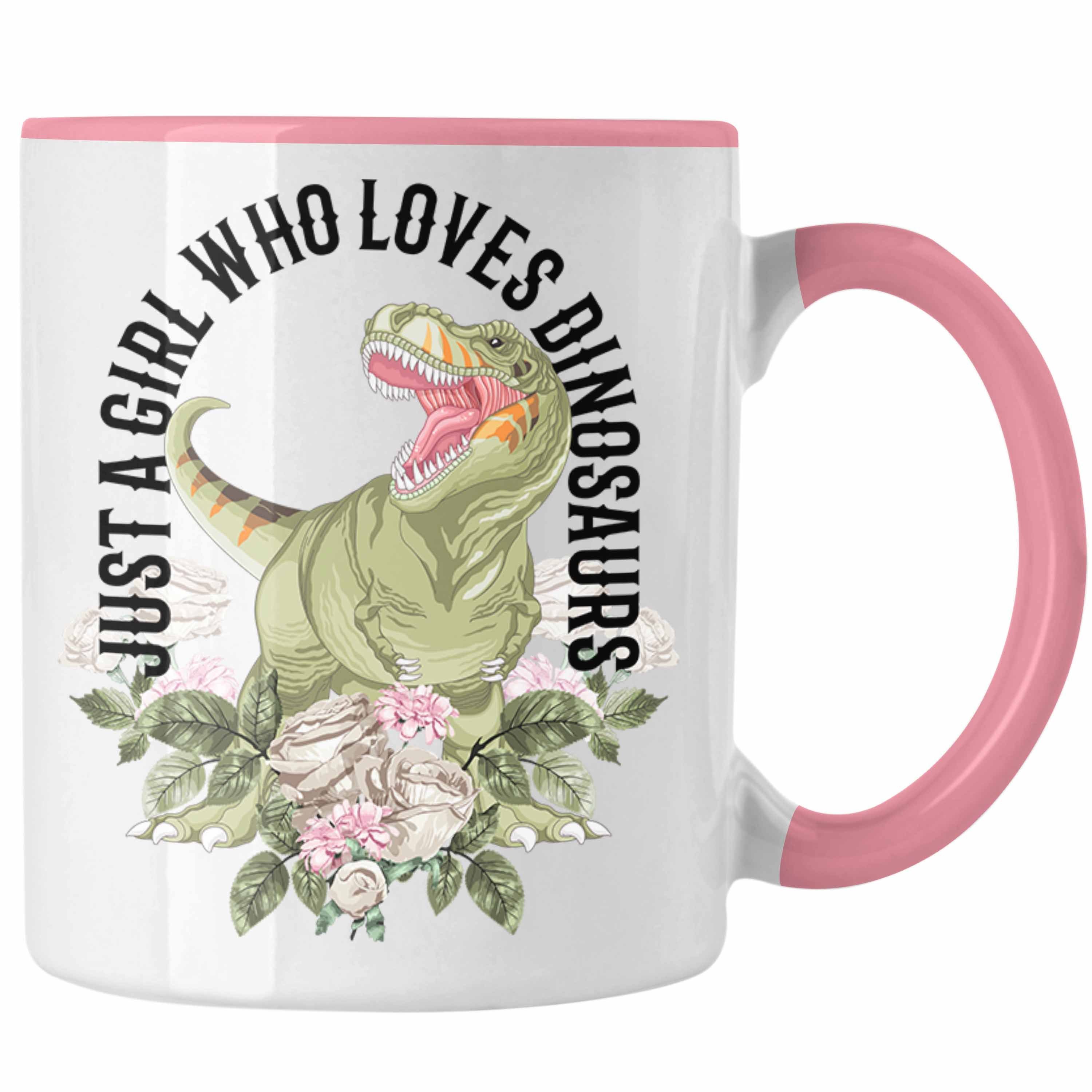 Trendation Tasse Trendation - Just A Girl Who Loves Dinosaurs Tasse Frauen Geschenk Dinosaurier Paläontologin Rosa