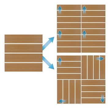 ECD Germany WPC-Fliesen Terrassendielen Balkonfliesen Klickfliesen, 11er Set, 11 St., 11er Set, Teak 30x30cm 11er Set 1m² Holzoptik mit Drainage und Klicksystem