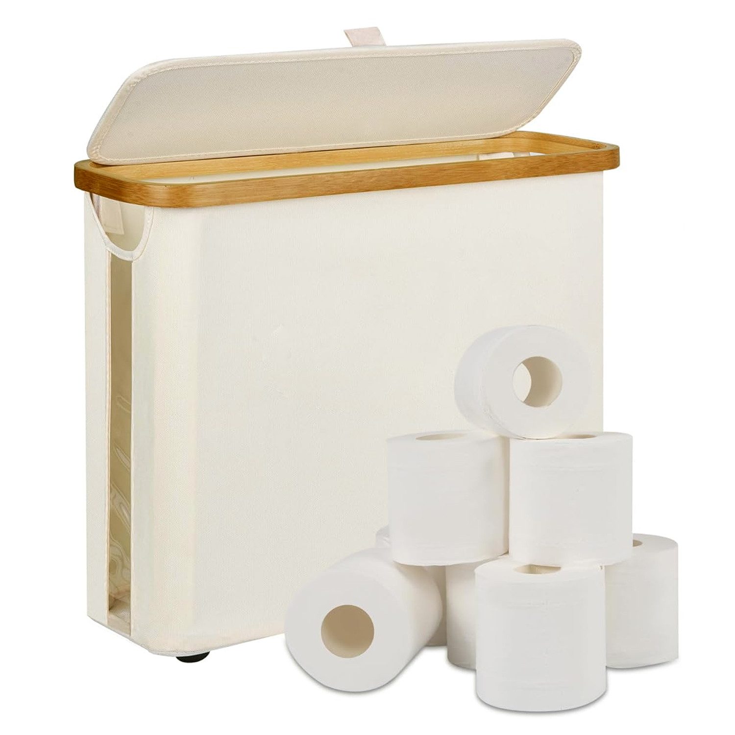 OSTWOLKE Toiletten-Ersatzrollenhalter Toilettenpapier Aufbewahrung Korb mit Deckel, Wasserdicht & Faltbar, Toilettenpapier Aufbewahrung Korb mit Deckel, Wasserd – Bild 2 von 5
