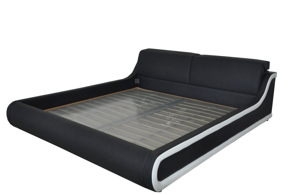 JVmoebel Bett Doppel Luxus Design Leder Bett Polster Betten Moderne Multifunktion Schwarz/Weiß