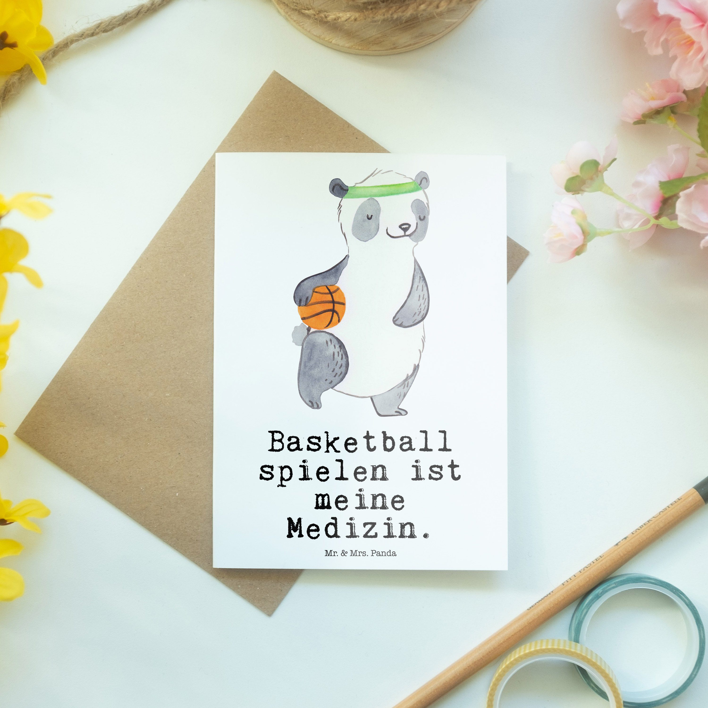 Mr. & Mrs. Panda Grußkarte Basketball - Geschenk, Medizin Karte, Basketball Verein - Panda Weiß