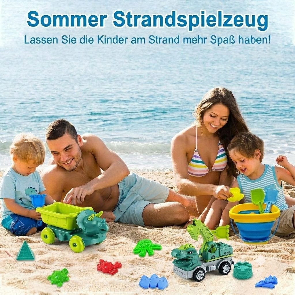 Pgtc Sandform-Set Dino Strandspielzeug Set 36-tlg. mit Falteimer und Netztasche Kinder, (36-teiliges Dino Strandspielzeug mit Falteimer und Netztragetasche, 36- – Bild 3 von 5