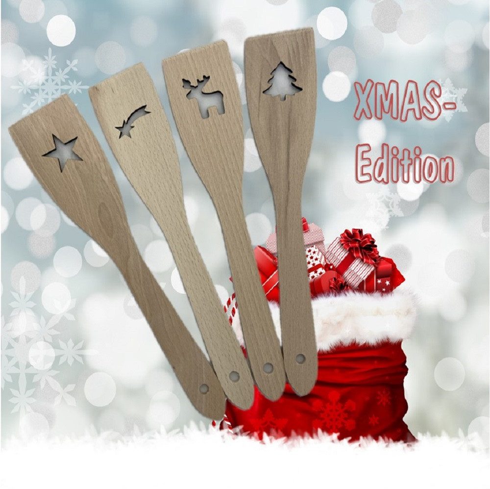 homiez Сковородыwender Сковородыwender 4-er Set Weihnachtsmotive Buchenholz 30 cm, BPA-frei