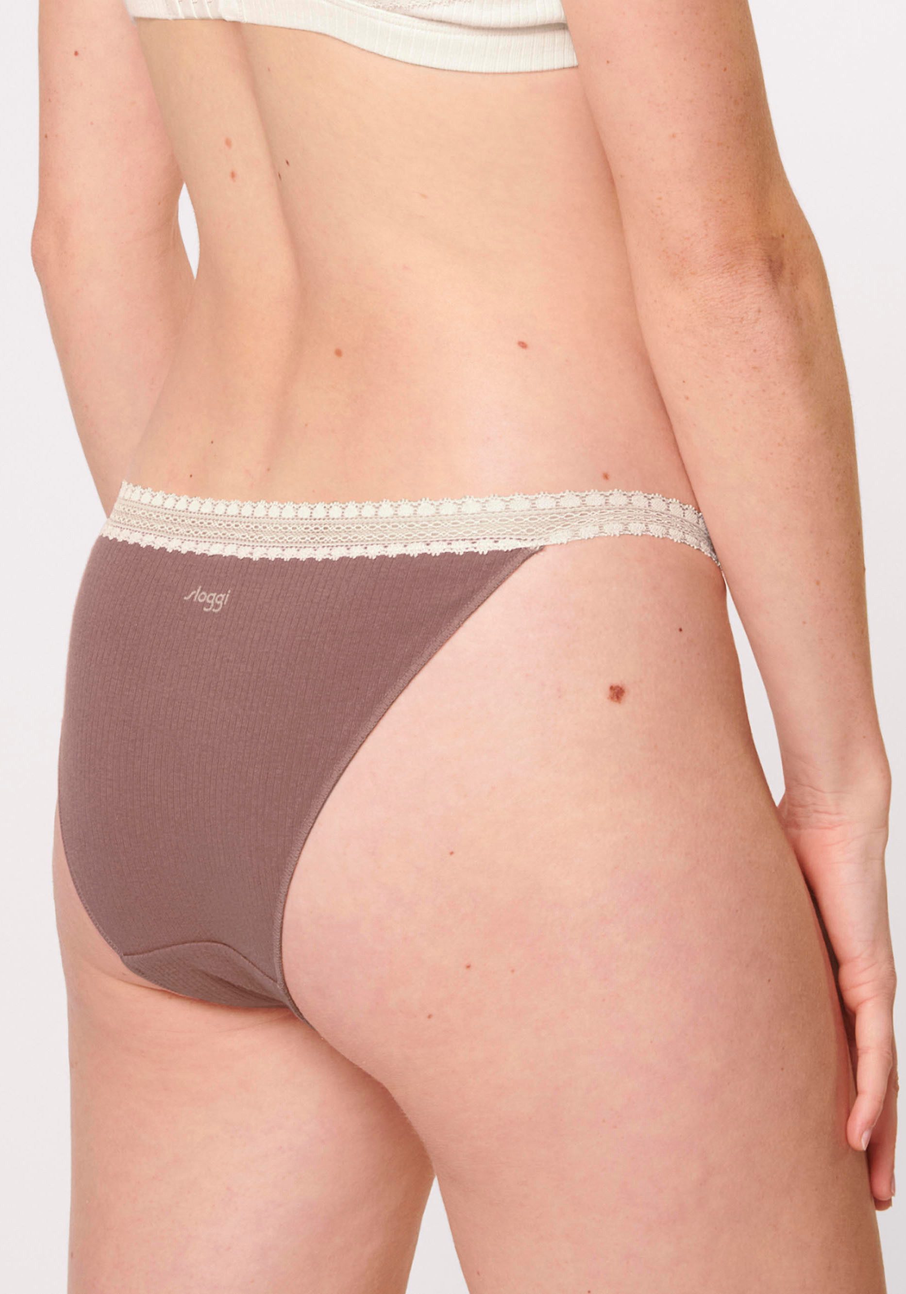 sloggi Tanga GO Ribbed (2er Pack) weiche, Baumwollmischung, Spitzenbesatz, bequem