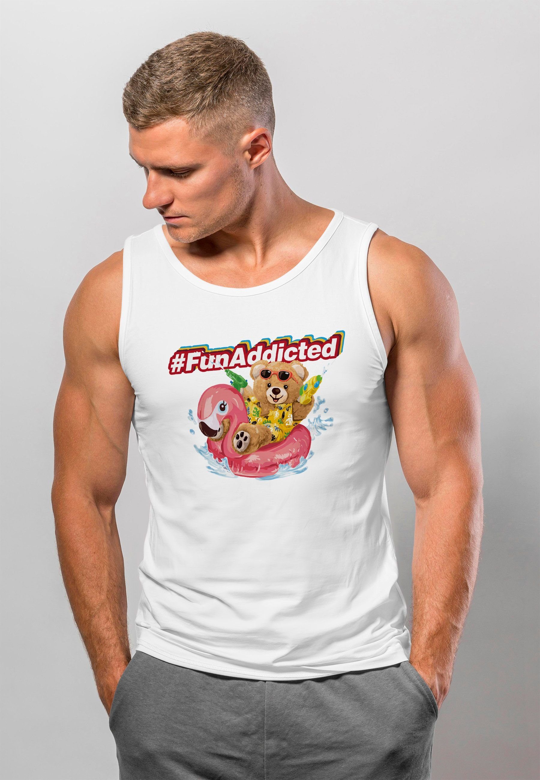 Neverless Tanktop Herren Tank-Top Teddy Schriftzug Fun Addicted Sommer Spaß günstig online kaufen