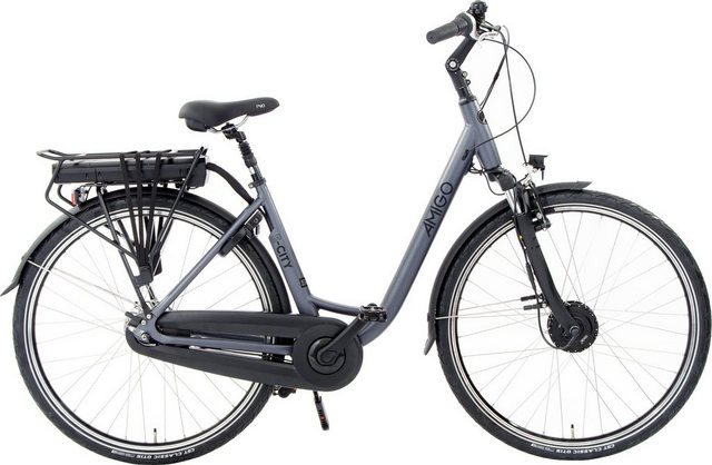 AMIGO Fahrräder E-Bike AMIGO E-City S2 504Wh 28 Zoll Damen 7Gänge Ebike E-Bike Mattgrau, MXUS GDF07, Vorderradmotor