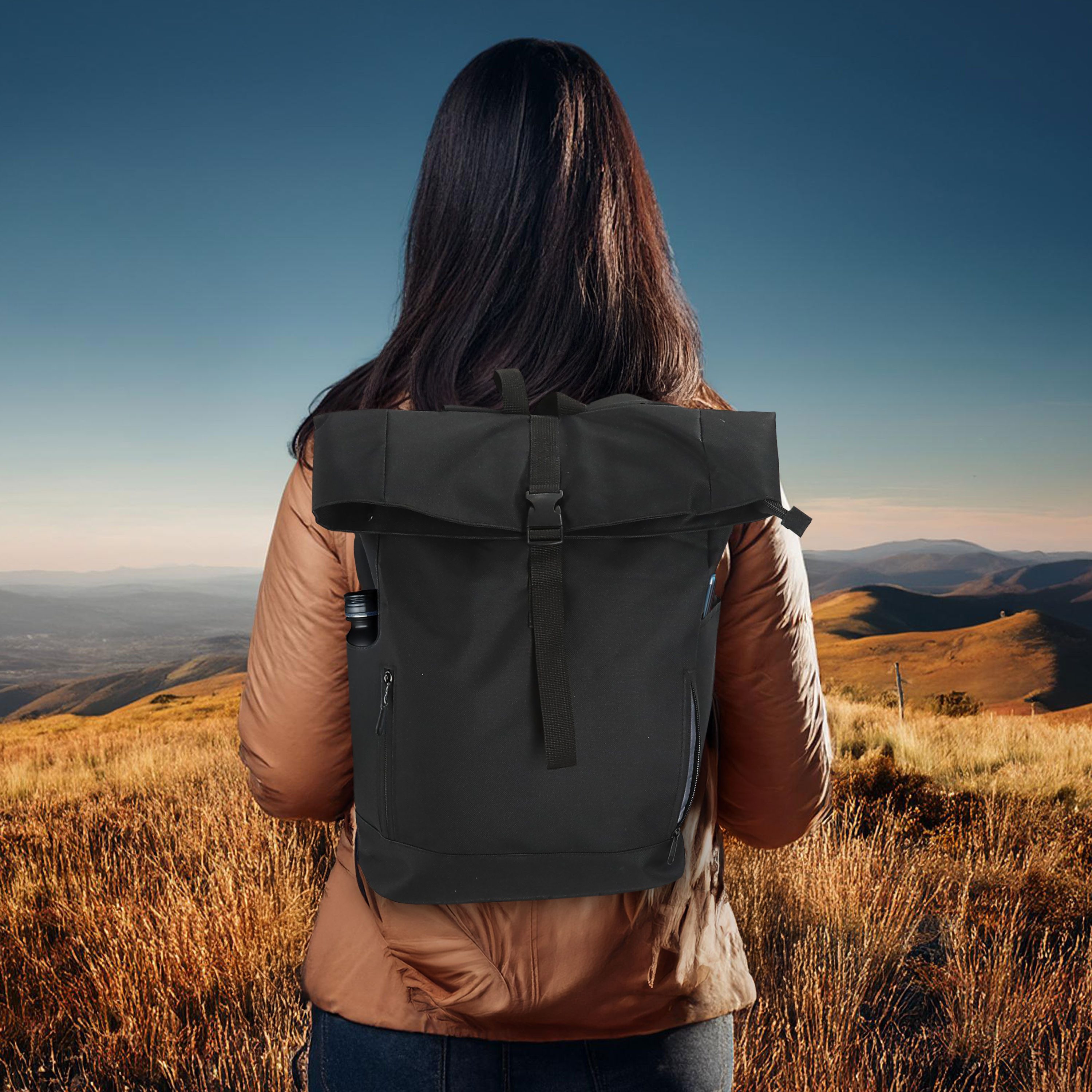 CEPEWA Rucksack Falt Rucksack Urban 30l schwarz 40x57x15cm 600D Polyester Rolltop