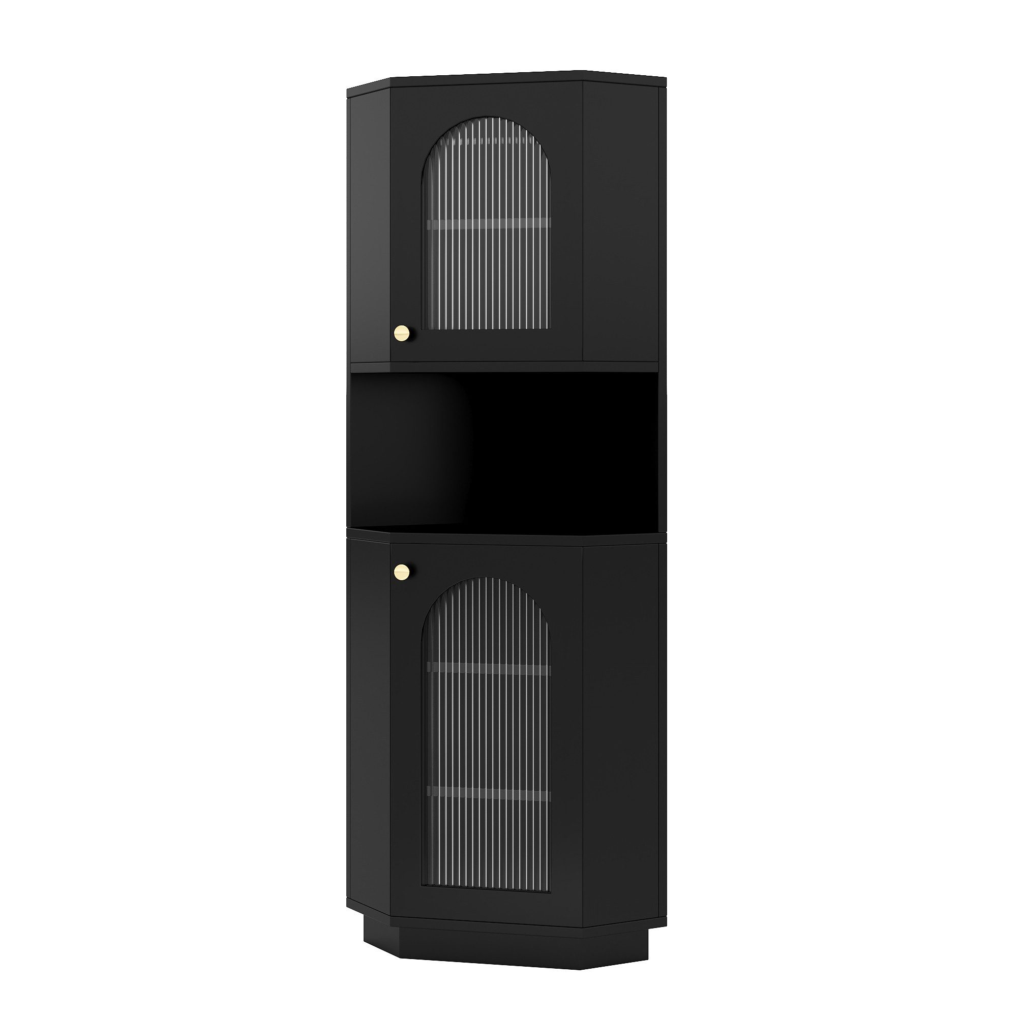 Flieks Badkommode Eckschrank mit LED-Beleuchtung Hochschrank (1 St., mit verstellbaren Einlegeböden, B45/H166,5 cm), Dreieckiger Badezimmerschrank mit 2 Glastür – Bild 5 von 5