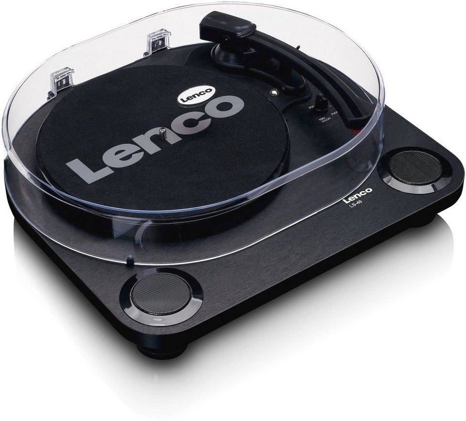 Lenco LS-40BK Plattenspieler mit int. Lautsprechern Plattenspieler ( Riemenantrieb), Plattenspieler mit Riemenantrieb