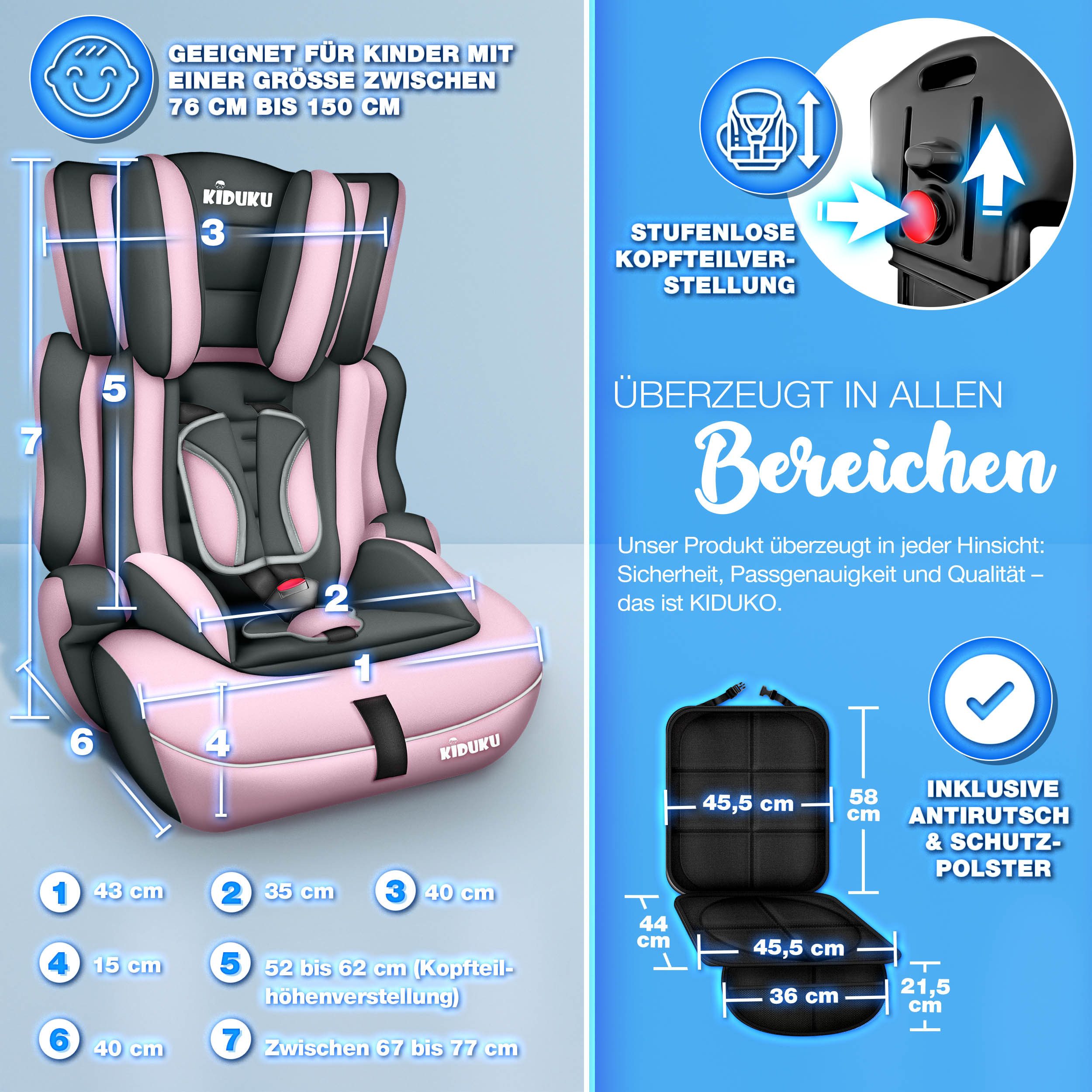 KIDUKU Autokindersitz Kindersitz 9-36 kg (1-12 Jahre), Autositz ECE R 129/03, Kinderautositz Gruppe 1/2/3 – Bild 5 von 5