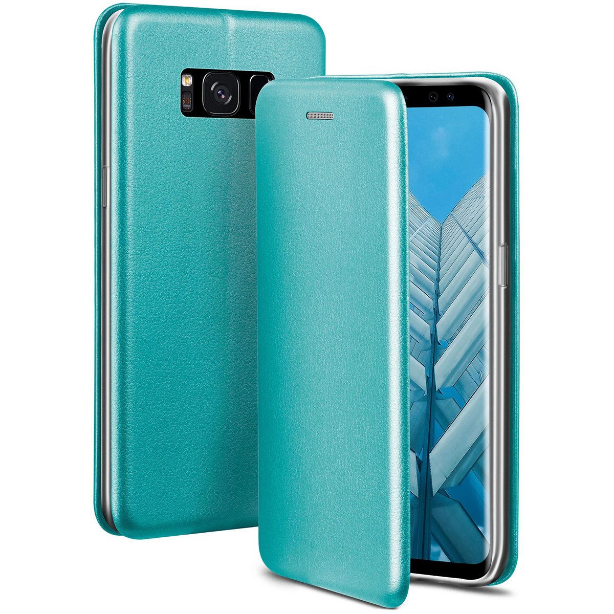 ONEFLOW Handyhülle für Samsung Galaxy S8 Premium Hülle Business Cover Blau 5,8 Zoll, 360 Grad Schutzhülle Flip Case Etui Klapphülle Dünn Leder Handy Tasche