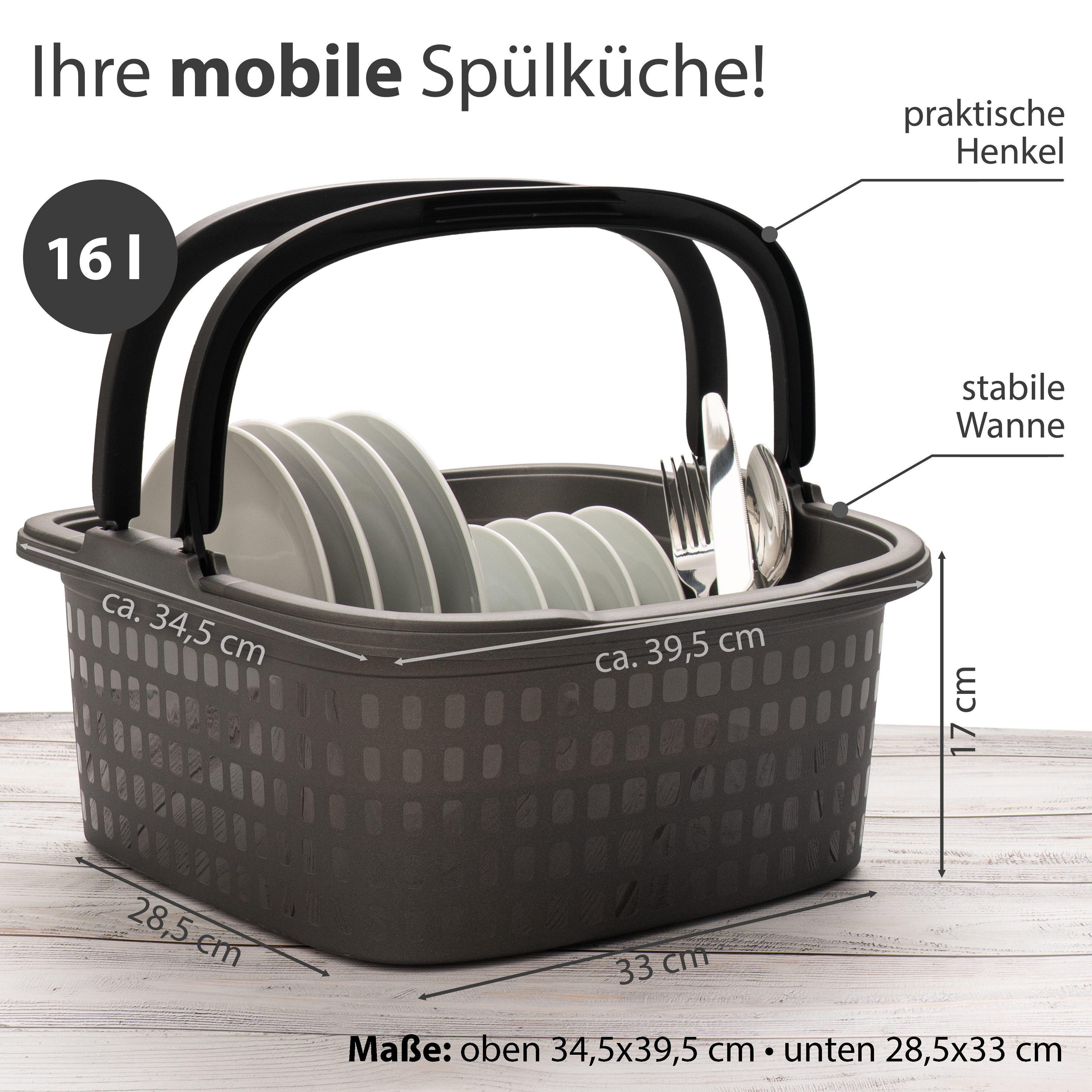 Hausfelder Waschbecken Camping Spülset, 2teilig, Spülwanne Anthrazit + Abtropfgitter weiß (2er Set, 2-St., WAnne + Abtropfgestell), ideal für unterwegs, robuste – Bild 2 von 5