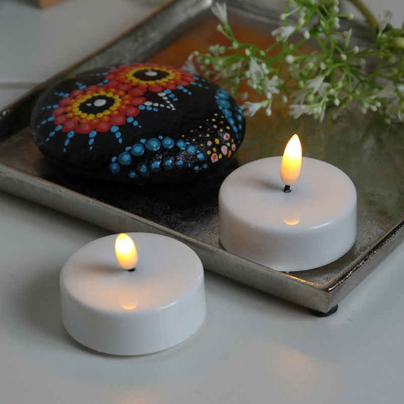 MARELIDA LED-Kerze LED Teelichter flackernd 3D Flamme flammenlos Timer D: 5,8cm weiß 2St. (2-tlg)