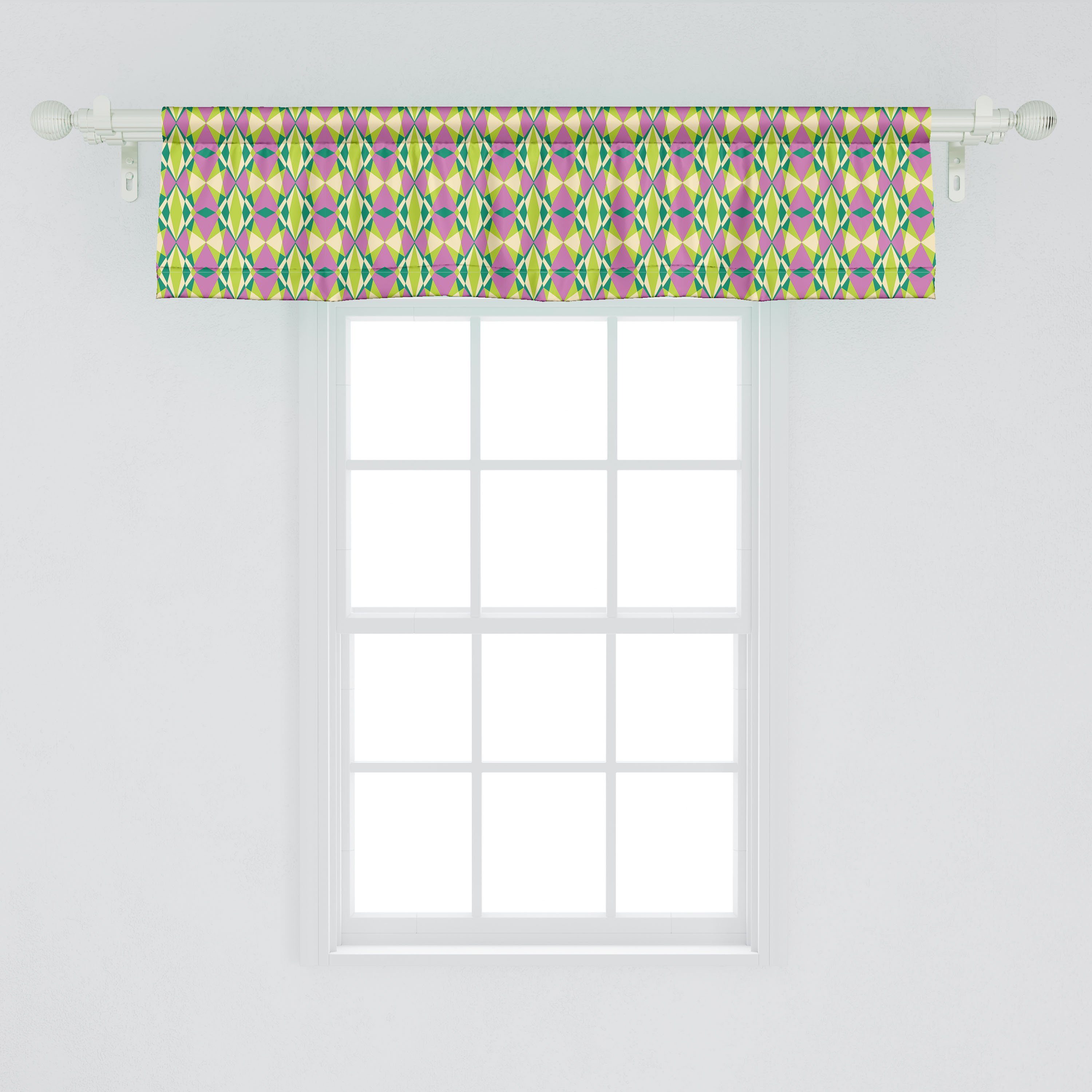 Volant mit Stangentasche, Abakuhaus, Dekor Mosaik Vorhang Geometrisch Polygonal Microfaser, Küche Scheibengardine für Motive Schlafzimmer