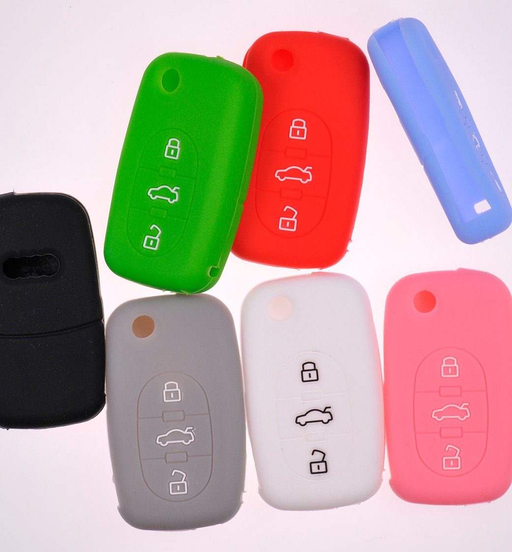 B6 für mt-key Tasten Schlüsseltasche Silikon Autoschlüssel A3 A4 K A6 C5 Softcase Audi A2 3 Schutzhülle Klappschlüssel 8L Grau,