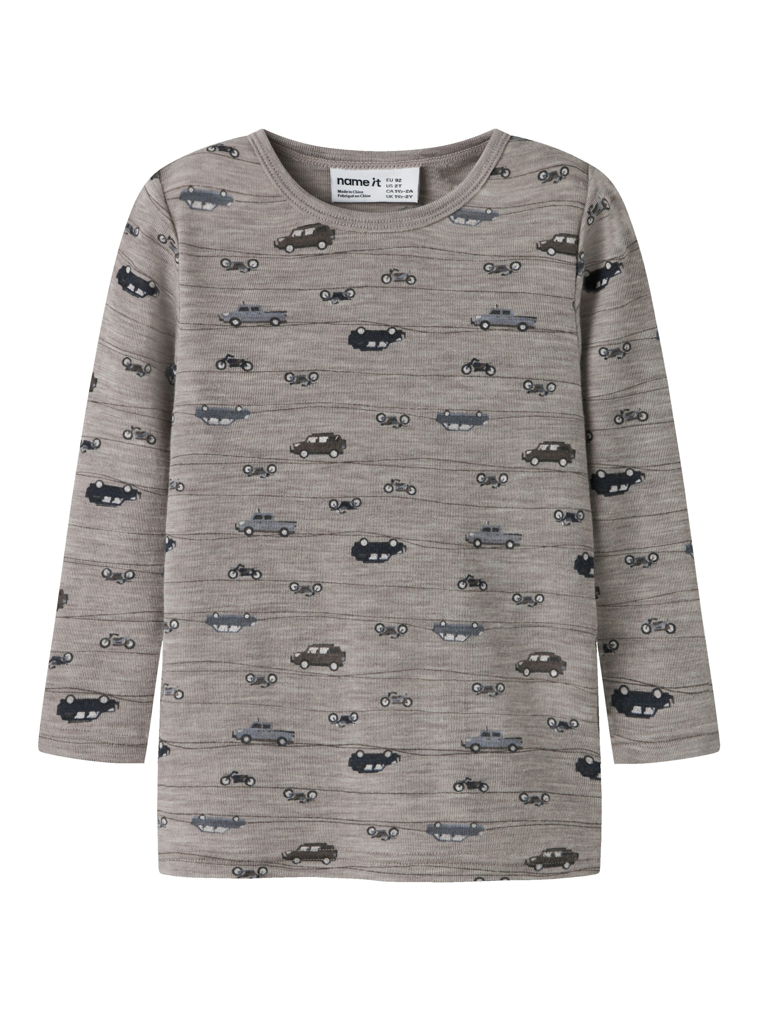 Name It Langarmshirt NMMWANG WOOL RIB LS TOP AOP NOOS aus weicher und wärmender Merinowolle