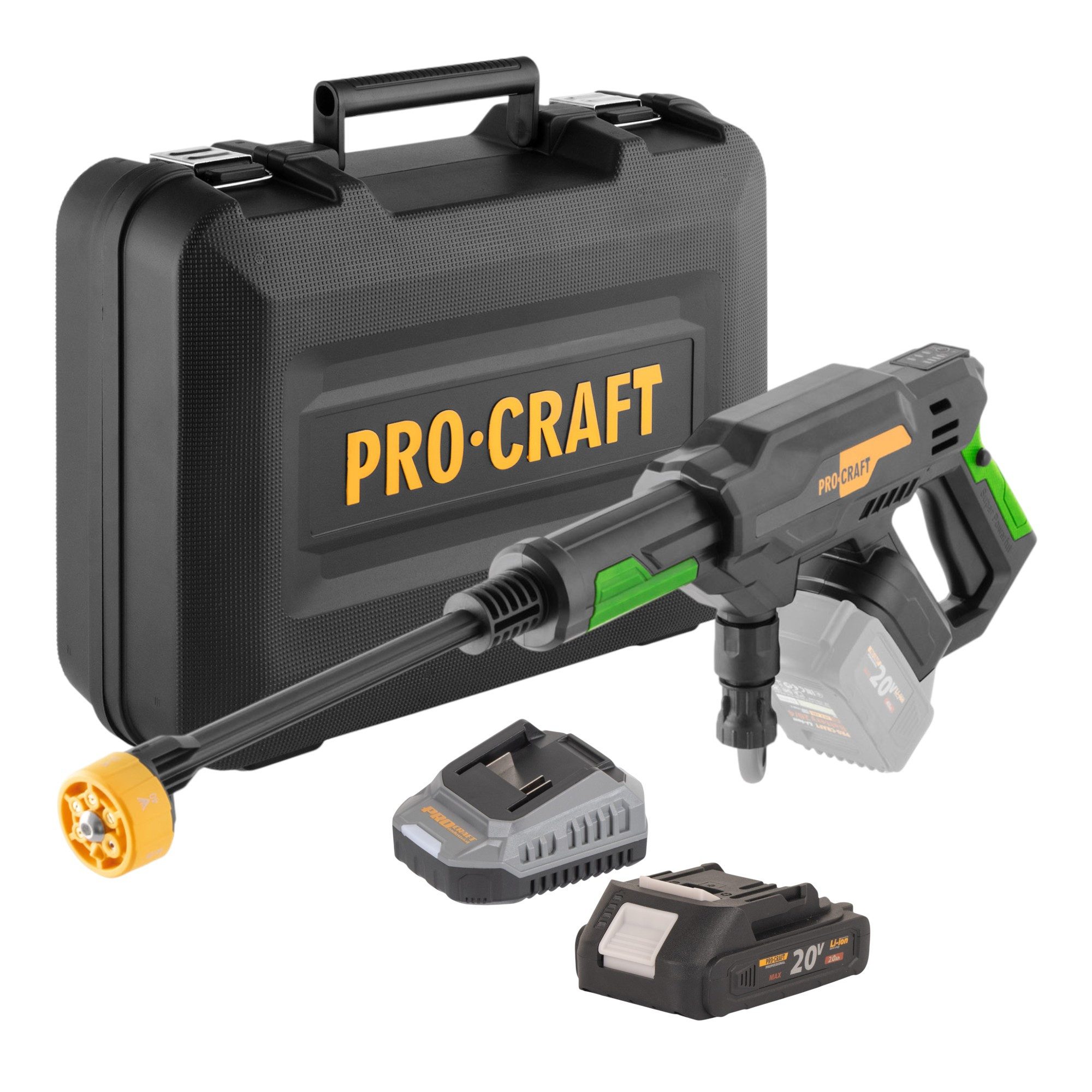 PRO CRAFT Hochdruckreiniger CW20bb 20 V 30 bar 180 l/h + 1x Akku 2,0 Ah + Ladegerät + Koffer