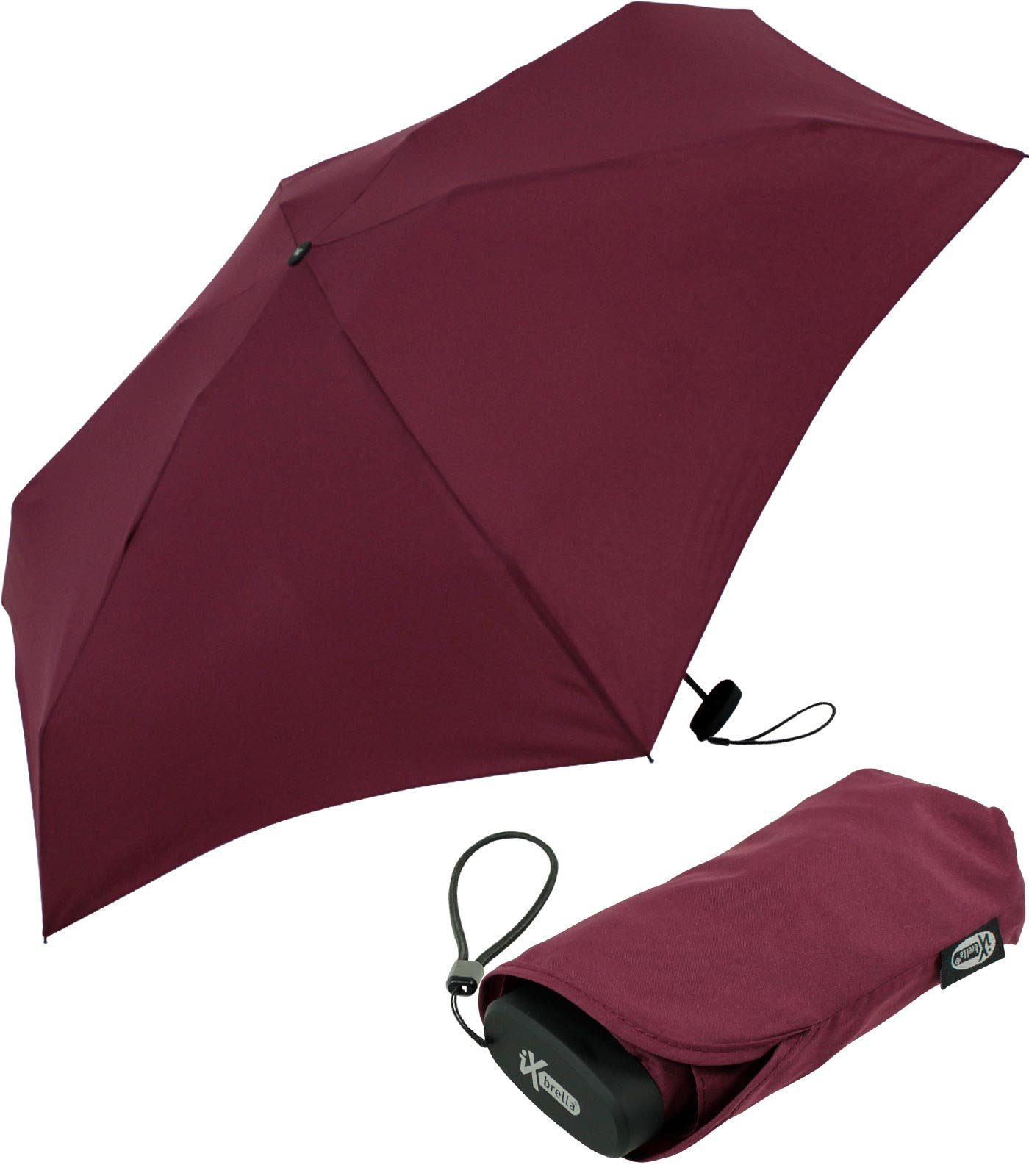 iX-brella Taschenregenschirm Ultra Mini 15 cm winziger Schirm im Handy Format, ultra-klein bordeaux