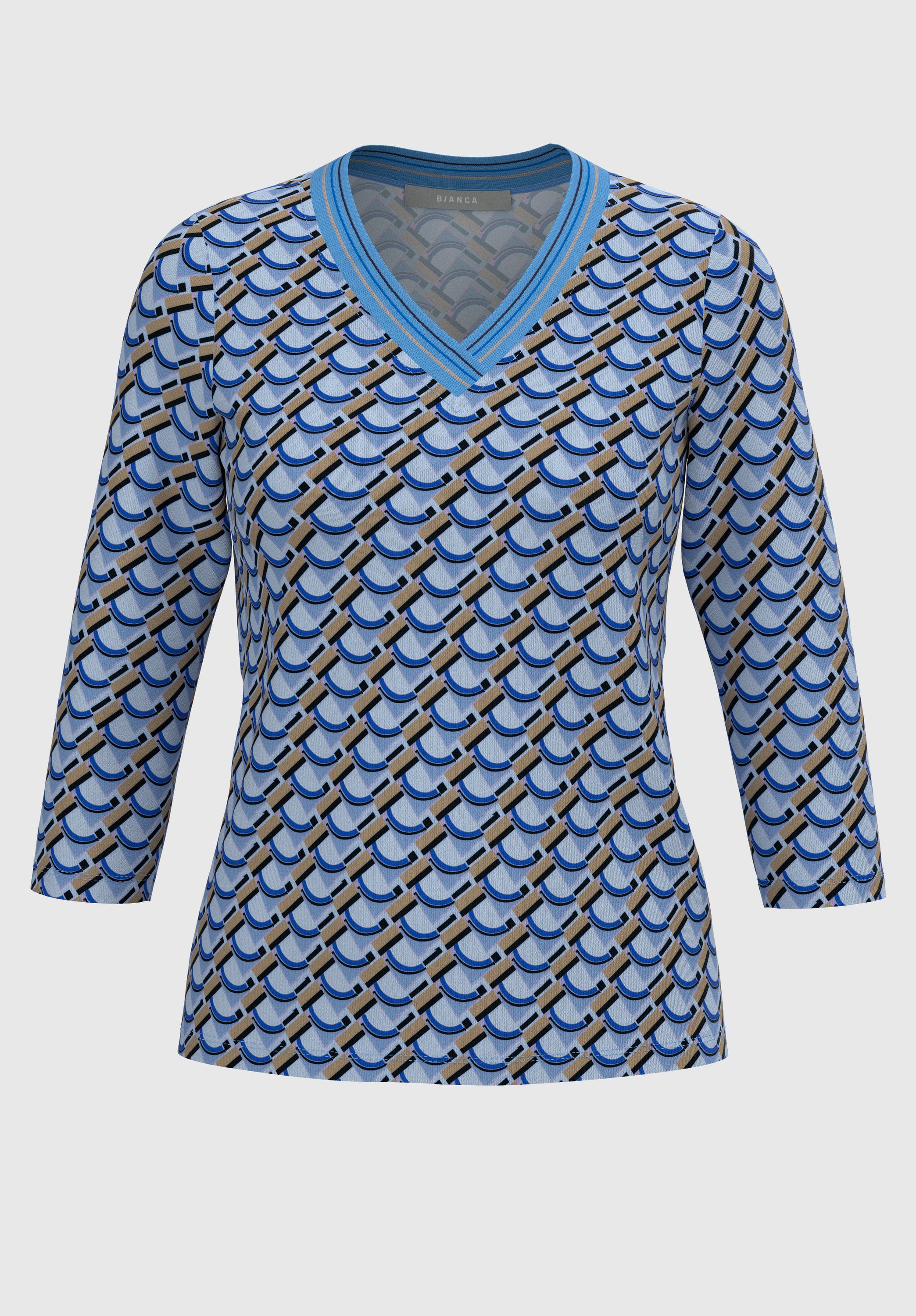 bianca Print-Shirt EMILY mit modischem Druck und abgesetzten Strickbündchen blue mix