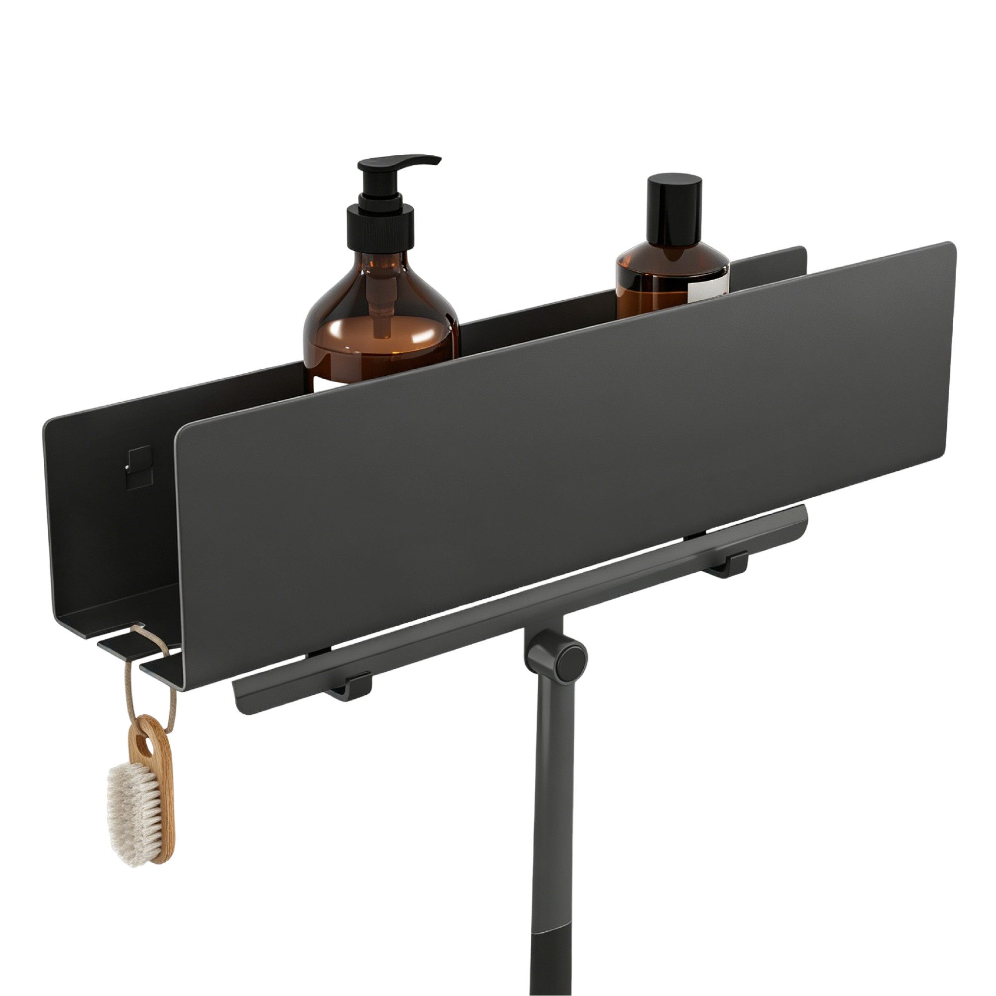 doporro Duschablage Duschregal Wandregal 40cm mit 2 Haken aus Carbonstahl Reglo-18, Offene Drainagestruktur,erhöhter Schutzrand,2 abnehmbare Haken