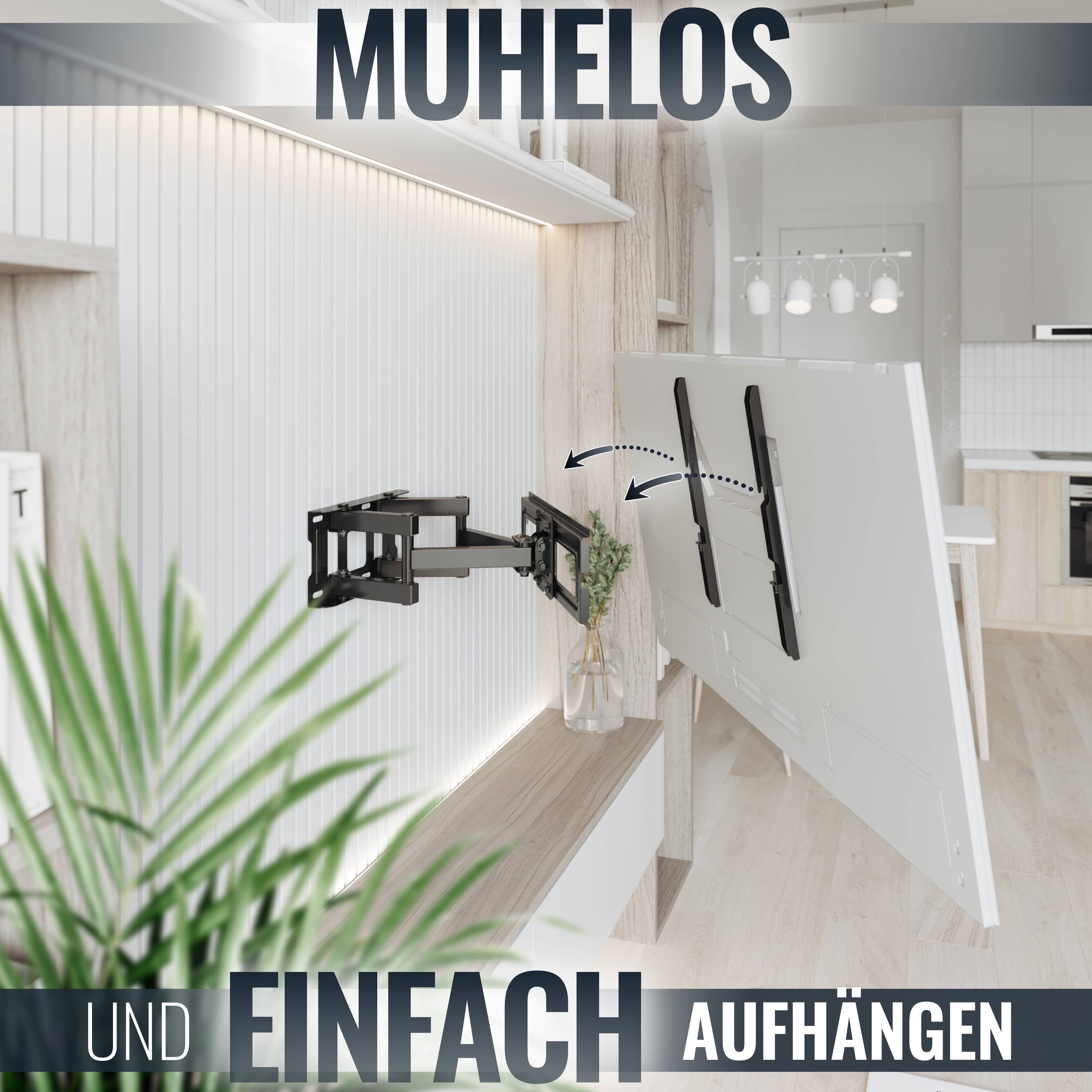 RICOO TV-Wandhalterung TV Wandhalterung 43" 47" 50" 55" 65" max 50 Kg schwenkbar S5244, (bis 65 Zoll, VESA 200x200 bis 400x400, 1-tlg., vollbeweglich ausziehbar neigbar ausziehbar 40" bis 65" Halterung, bis 15° Neigung, bis zu 120° Schwenkung Fernseher Halter universal)