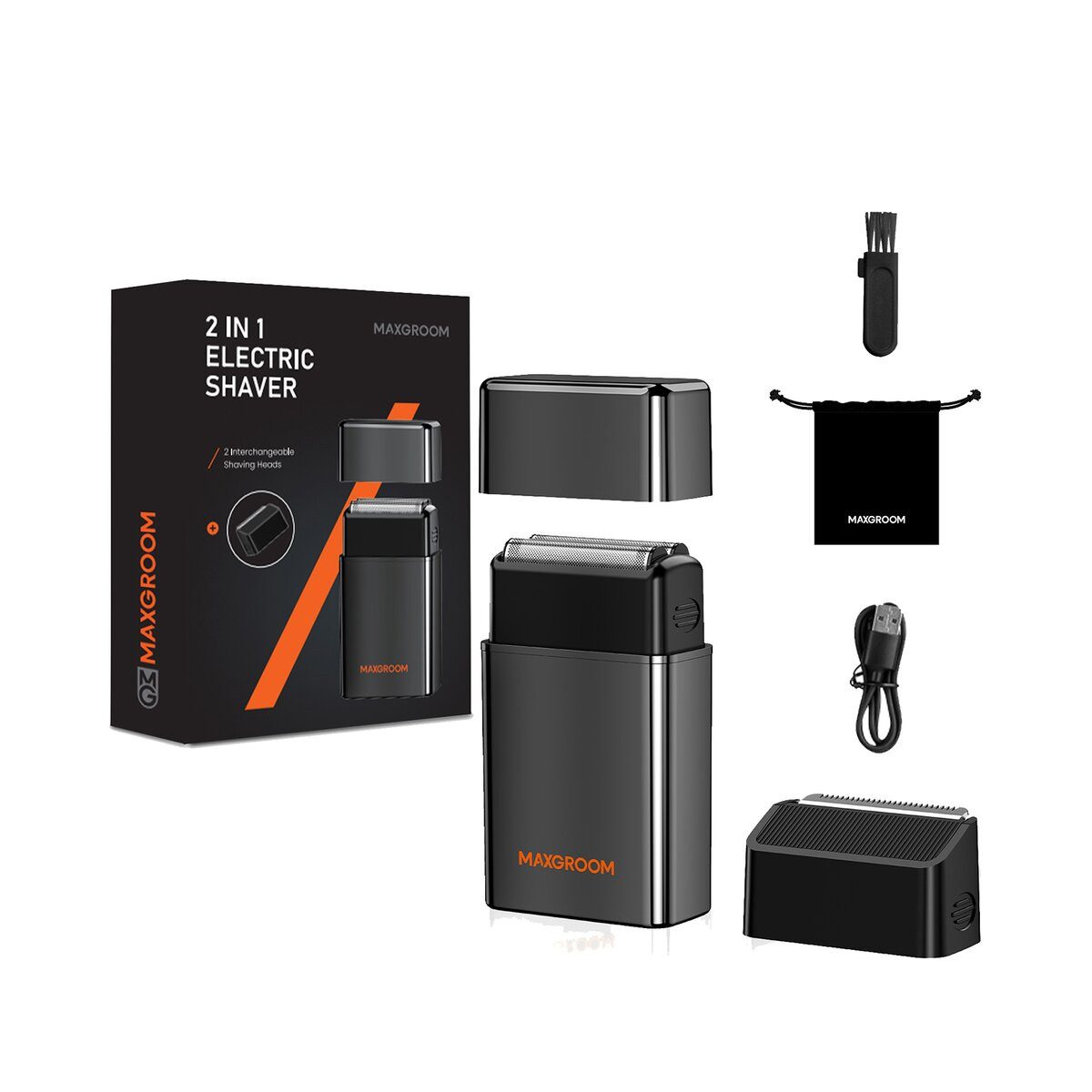 MAXGROOM Gesichtshaarrasierer MaxGroom ZG-F5580 2in1 Elektrorasierer Schwarz