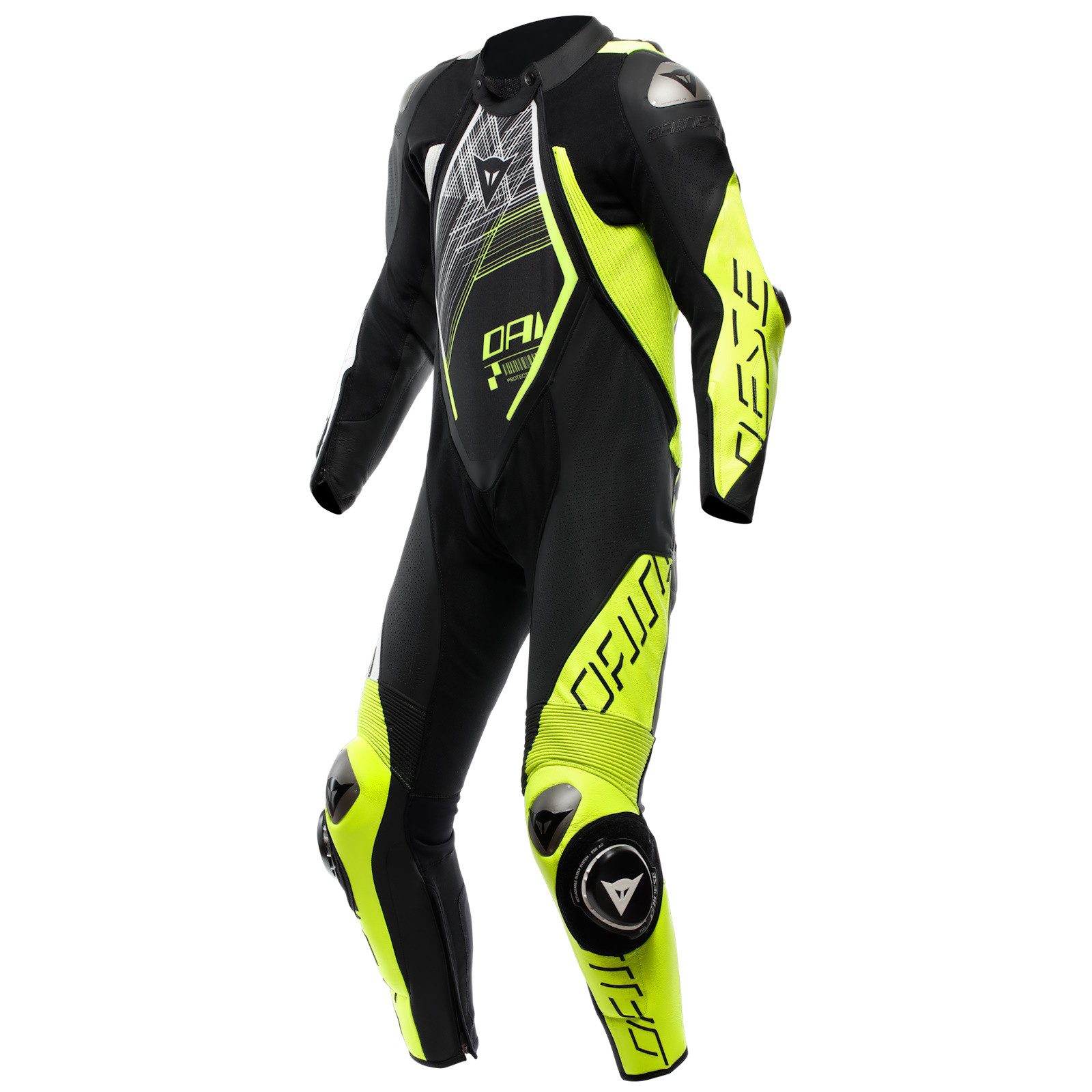 Motorradkombi Dainese Audax D-Zip 1 tlg. Perf. Lederkombi schwarz / fluo-gelb / weiß