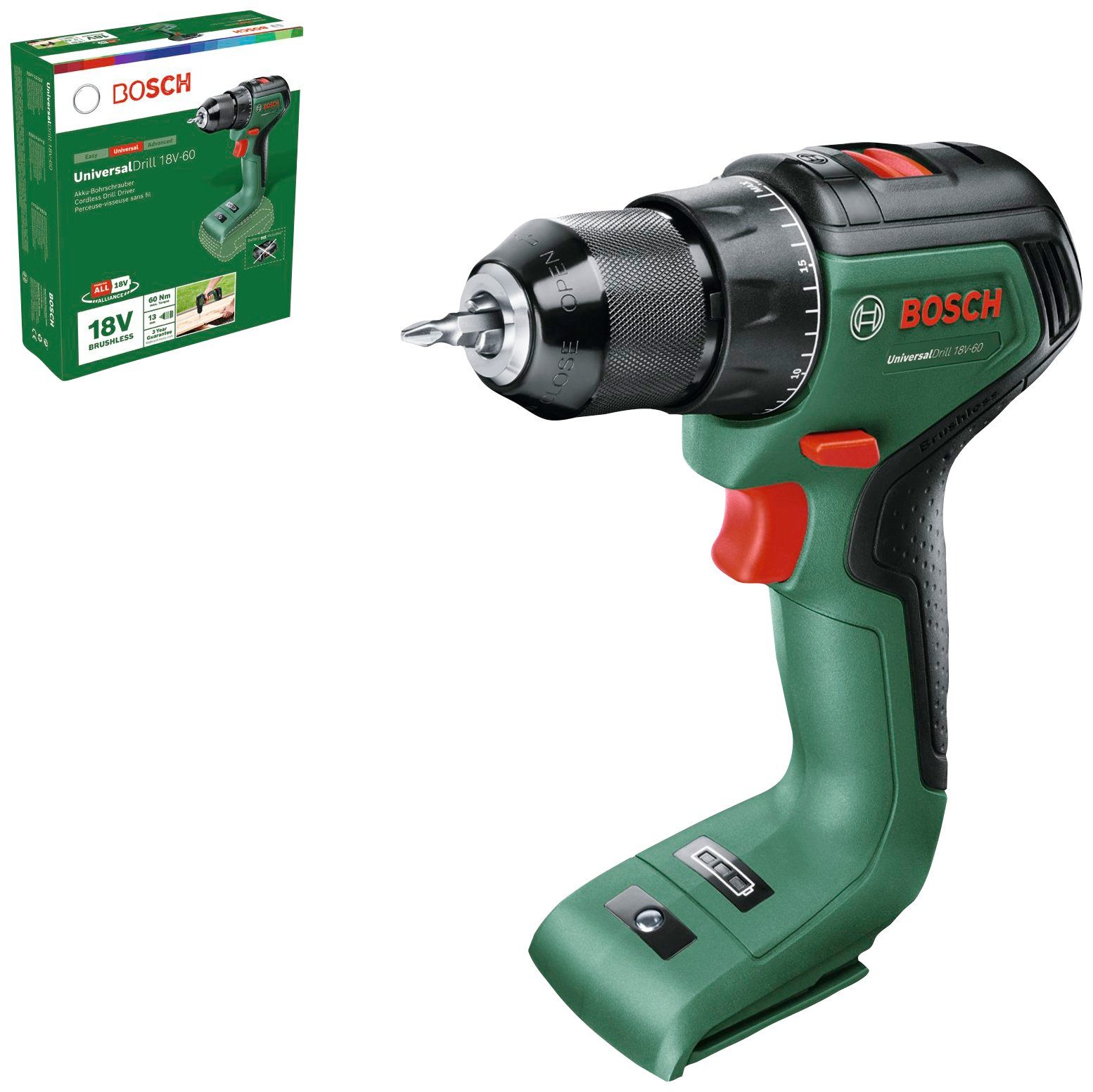 Bosch Home & Garden Akku-Bohrschrauber und Akku 18V-60, System Volt ohne Ladegerät, 18 UniversalDrill