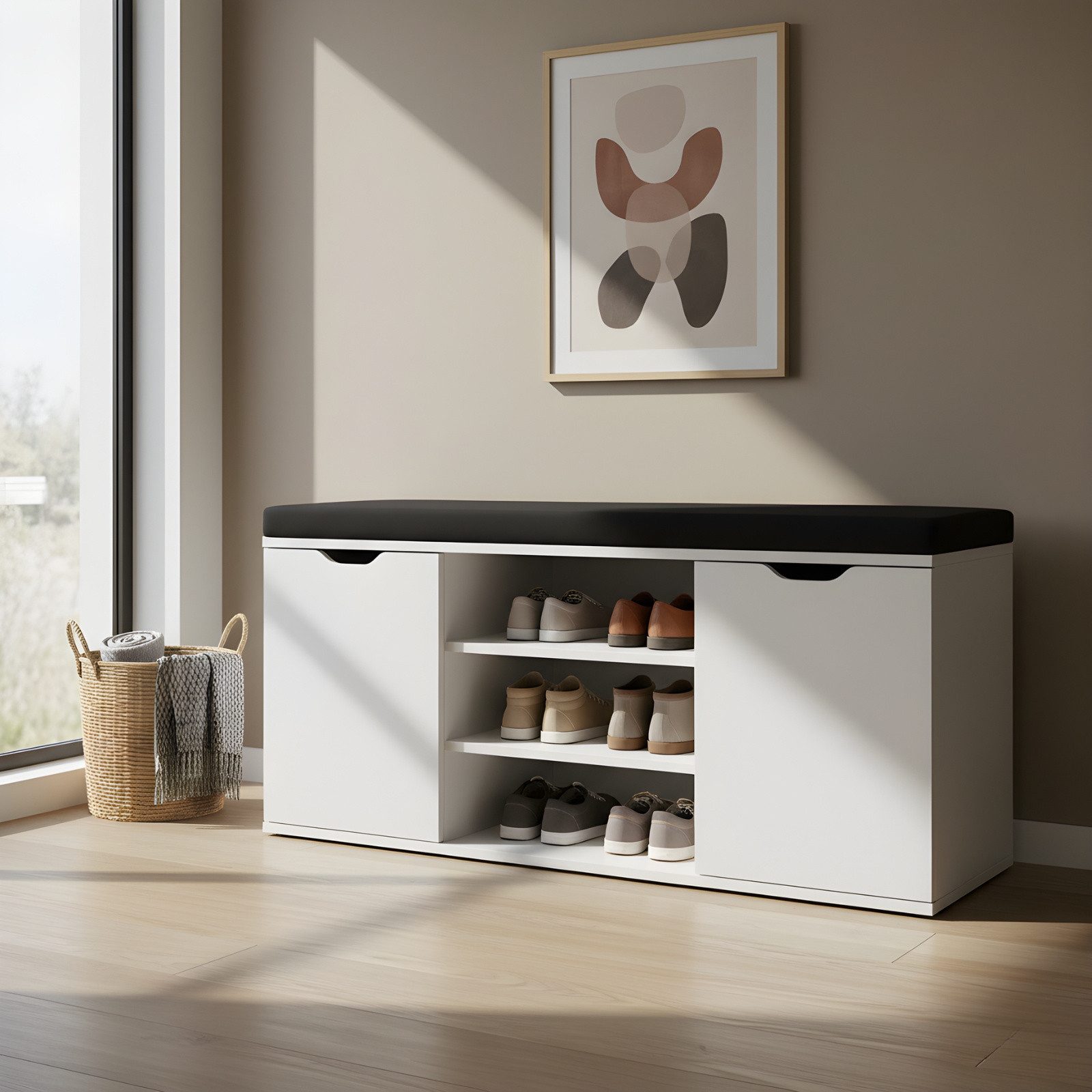 BOXIMO Schuhschrank Schuhschrank mit Sitzfläche PORTA, 103 x 30 x 46 cm (Schuhschrank PORTA mit Sitzbank)