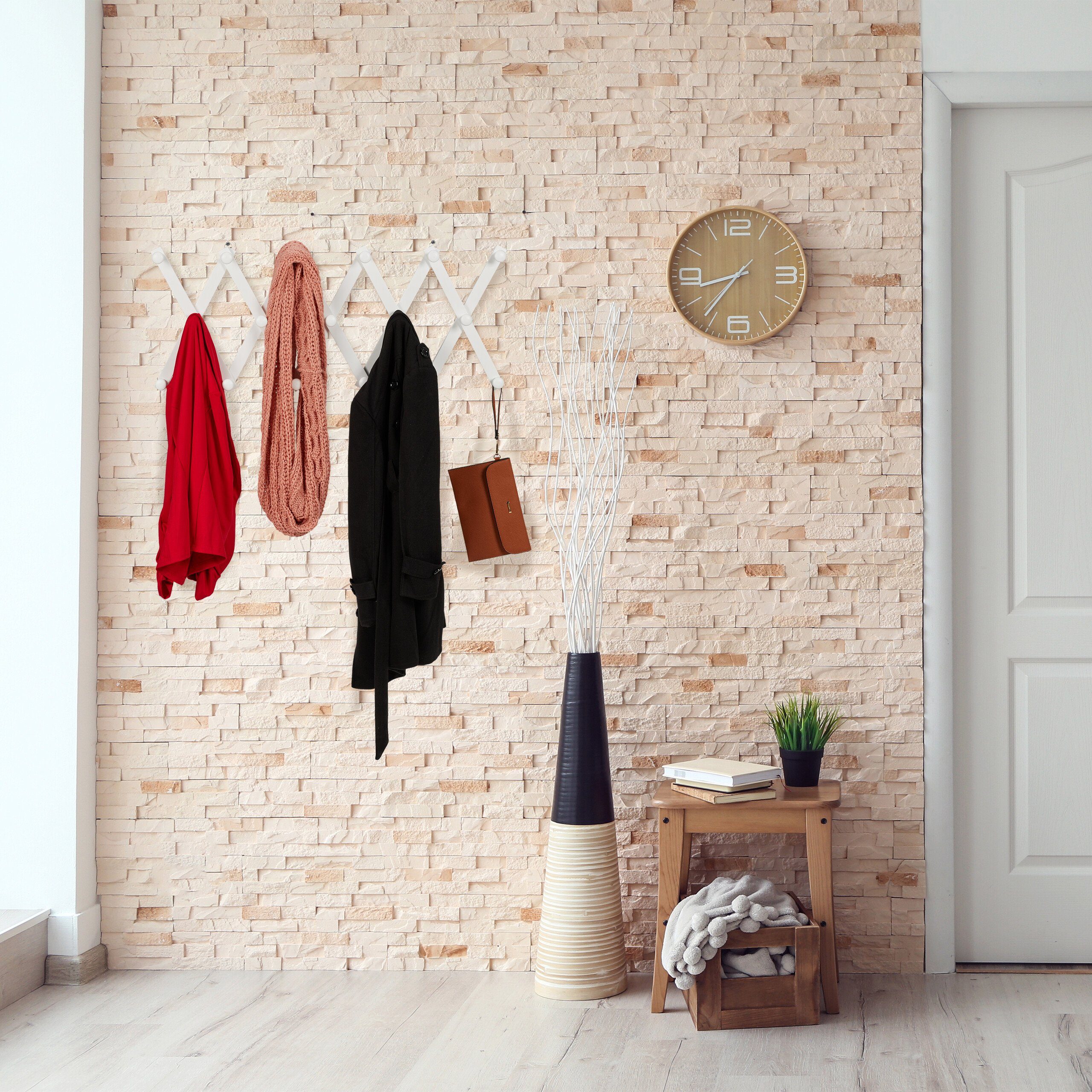 relaxdays Wandgarderobe Ausziehbare Wandgarderobe aus Holz günstig online kaufen