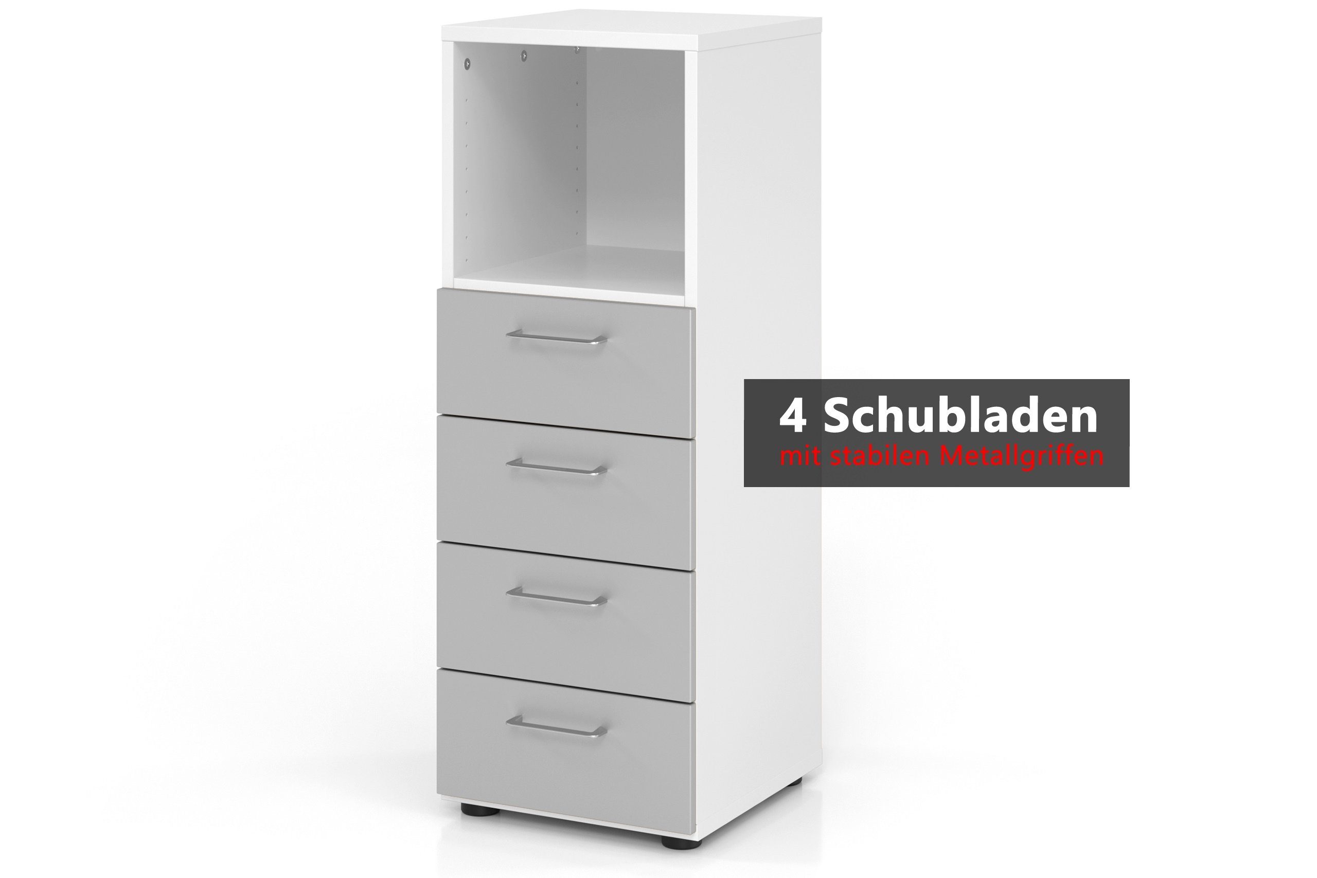 Aktenschrank smart Dekor: Kombi Schübe 4 Schubladen Grau/Silber - bümö
