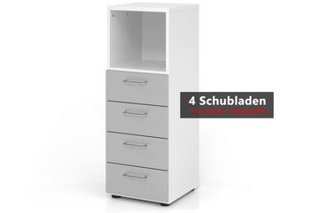 bümö Aktenschrank smart Schubladen Kombi - 4 Schübe Dekor: Weiß/Eiche