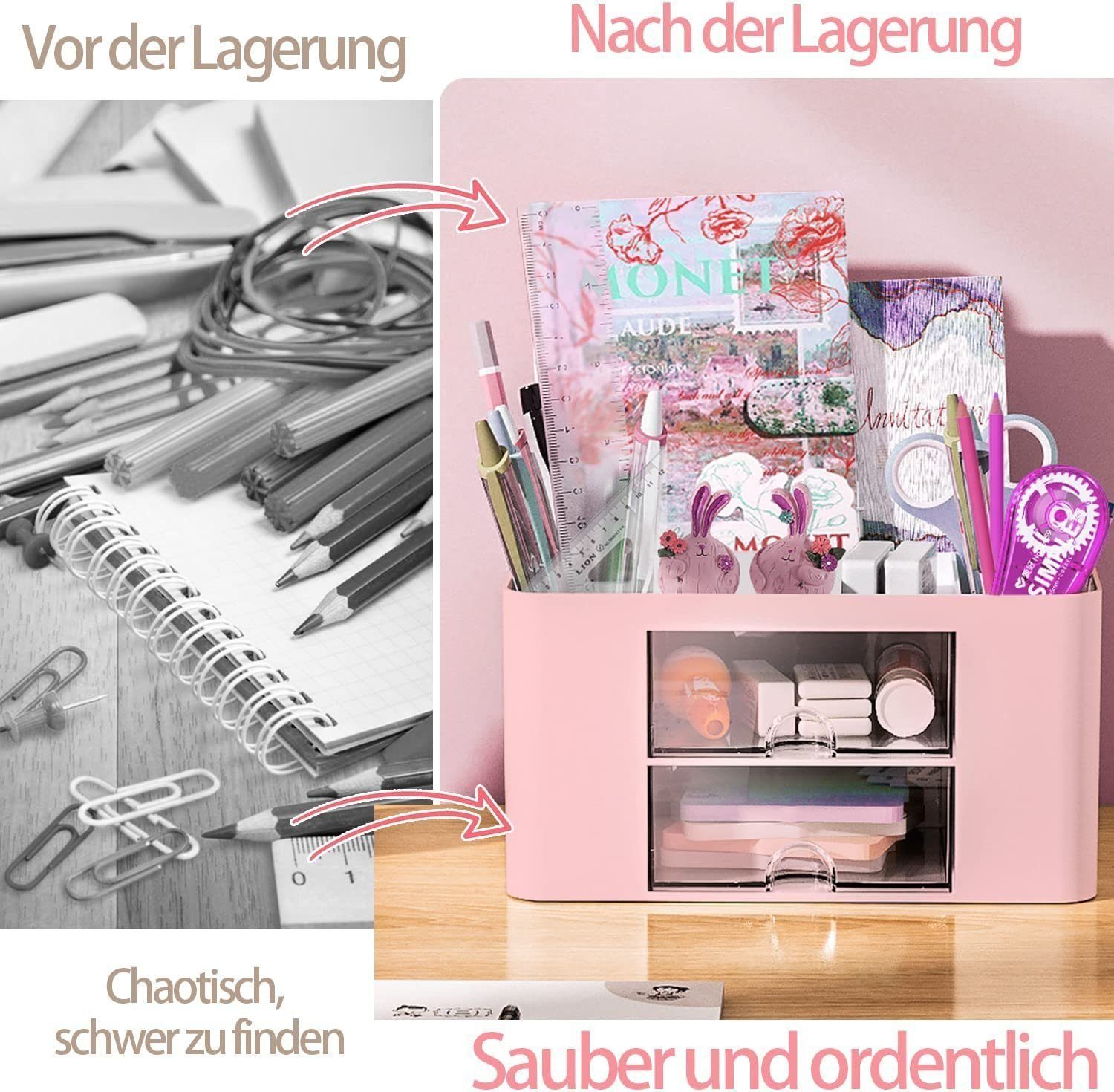 5 Schublade Rosa DOPWii Organizer Fächer,Stiftehalter Schreibtisch mit Badorganizer