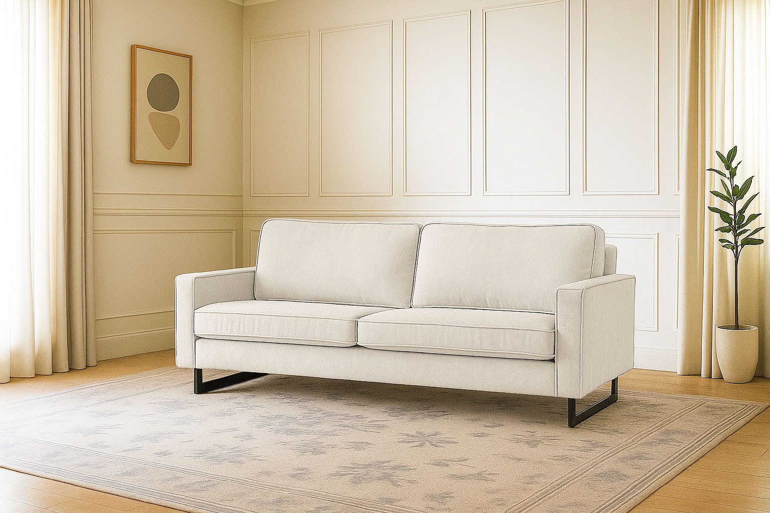 Home affaire 3-Sitzer Pinto, 206 cm, Cord, Chenille, Lederoptik, mit Keder, schwarze Metallfüße, Wellenunterfederung