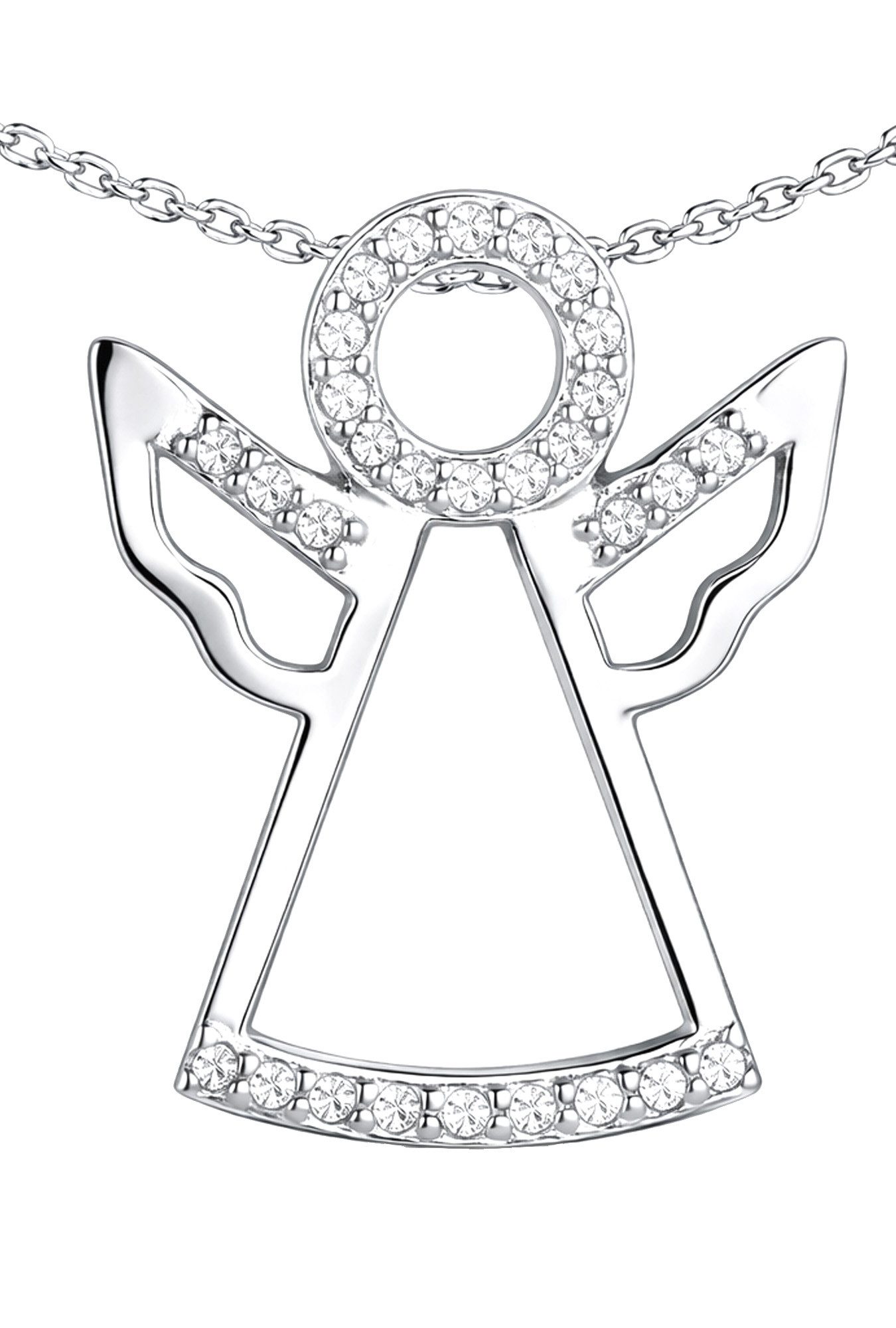 Limana Kette mit Anhänger Mädchen Halskette mit Engel Silber 925 rhodiniert Schutzengel Damen (Silberkette Schmuck inkl. Dose Silberschmuck Geschenk für Geburtstag), Ostern Einschulung Schulanfang Nikolaus Kommunion Weihnachten