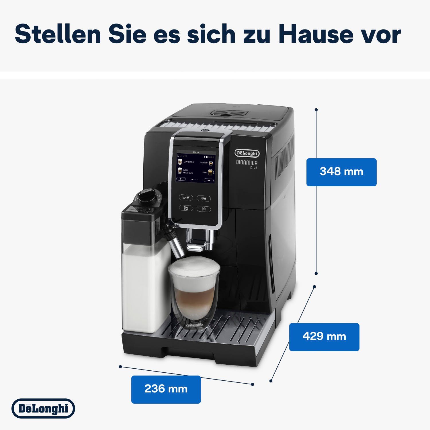 Kaffeevollautomat Dinamica Plus und LatteCrema mit Milchsystem Kaffeekannenfunktion ECAM 370.70.B, De'Longhi