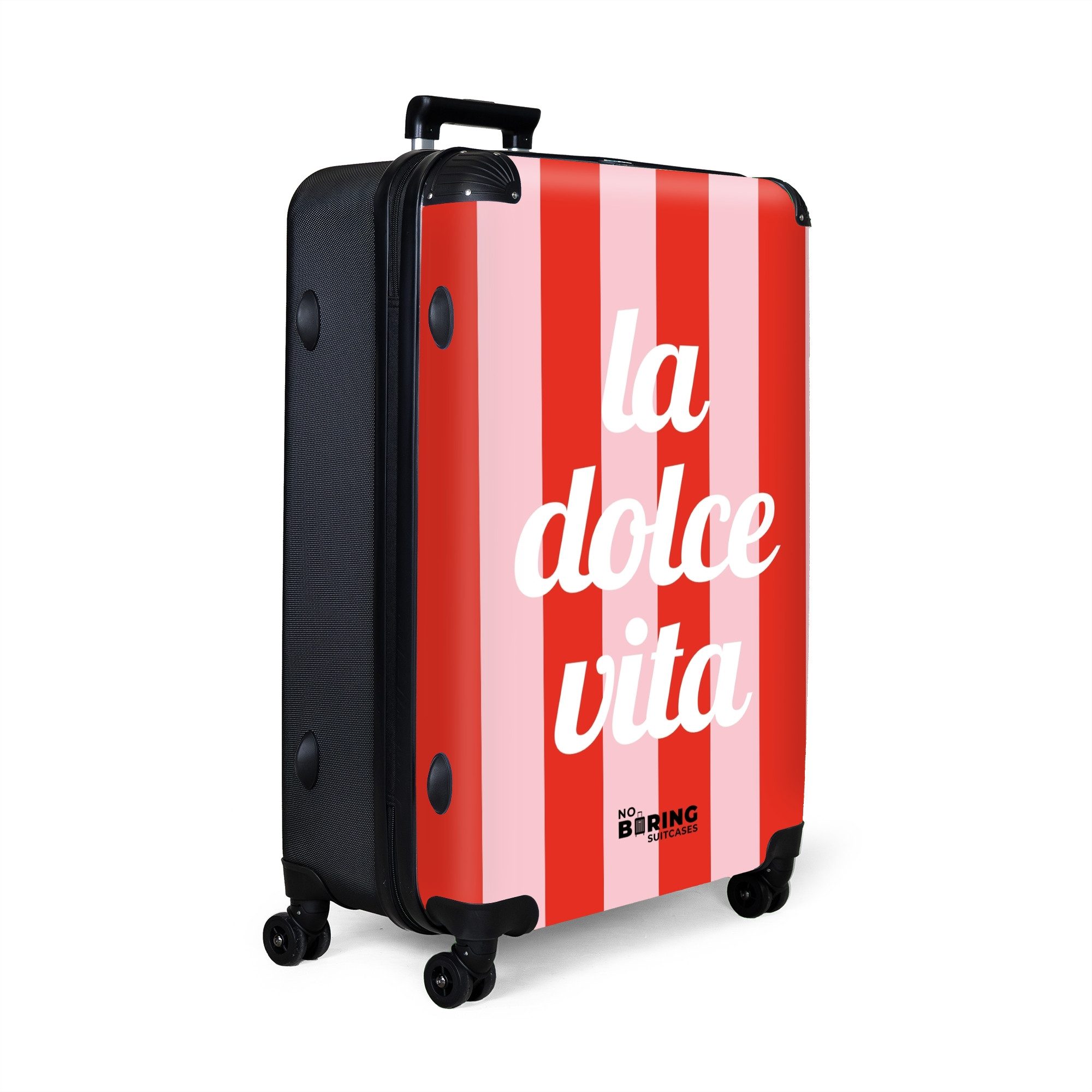 NoBoringSuitcases.com© Hartschalen-Trolley Rote und rosa Streifen günstig online kaufen