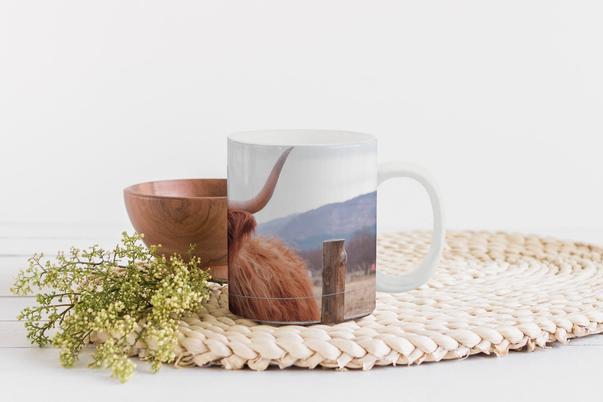 - Kaffeetassen, Tasse MuchoWow Zaun, Teetasse, Teetasse, Becher, Highlander Keramik, Gras - Geschenk Scottish