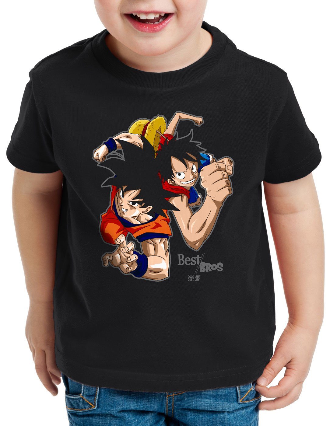 style3 Print-Shirt Kinder T-Shirt Goku Ruffy - Best Bro's strohhut z saiyan schwarz