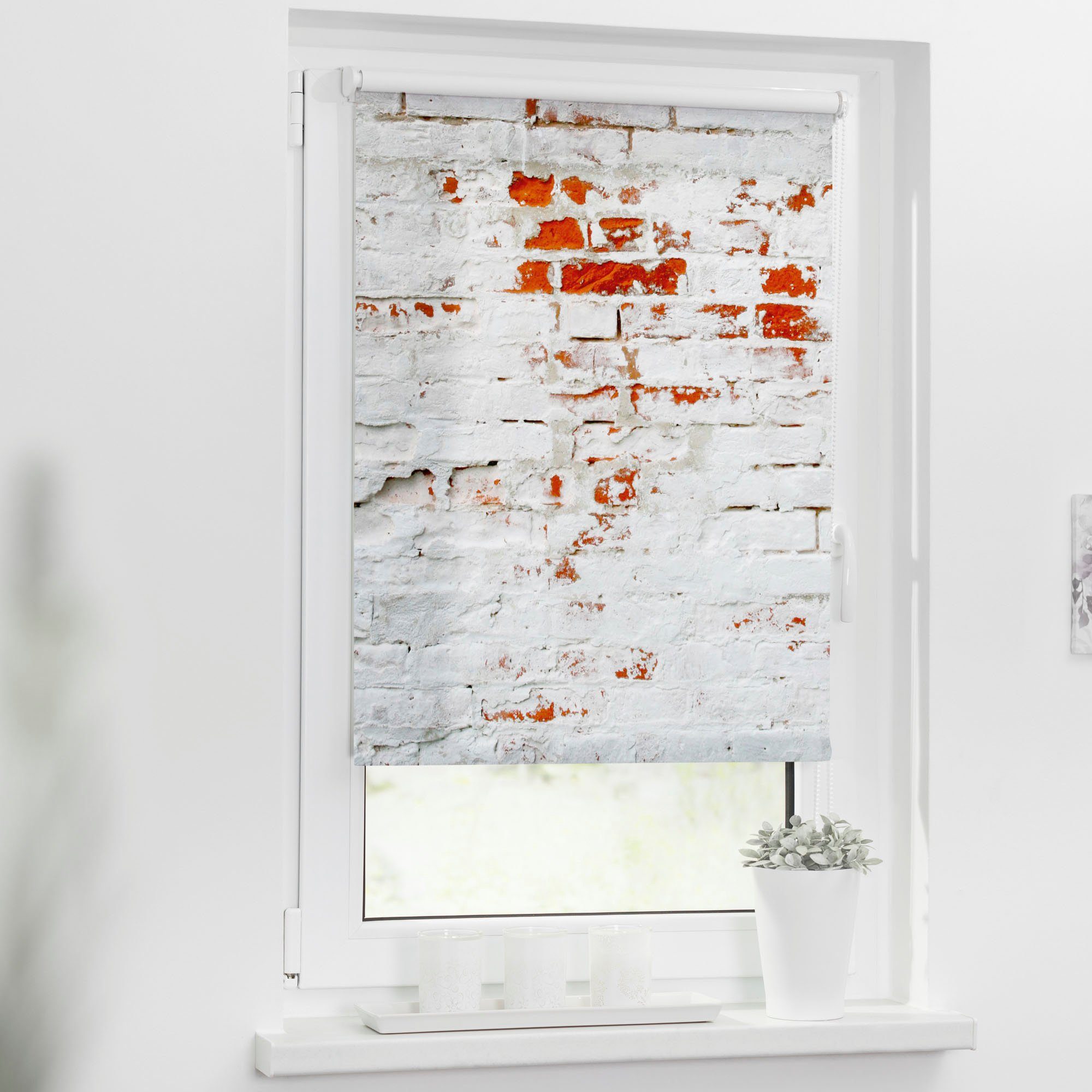 Seitenzugrollo Klemmfix Motiv Mauer, LICHTBLICK ORIGINAL, günstig online kaufen
