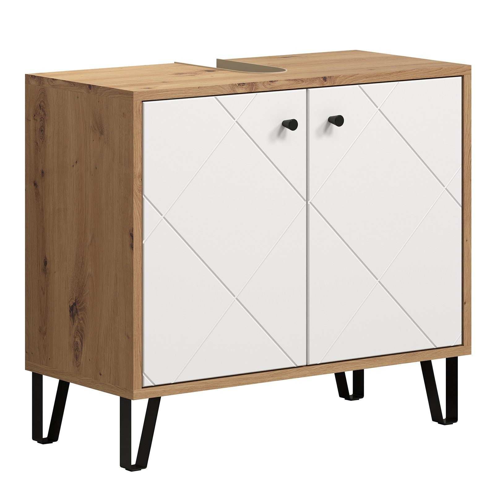 trendteam Waschbeckenunterschrank Kommode Badschrank Badezimmerschrank Schrank Weiß Matt Lack 69x61x33cm