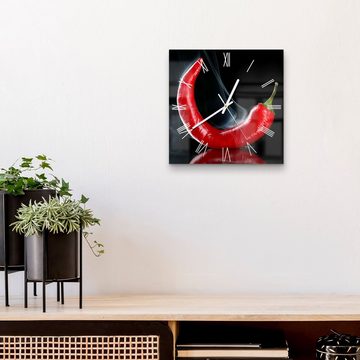 DEQORI Wanduhr 'Feurige Chilischote' (Glas Glasuhr modern Wand Uhr Design Küchenuhr)