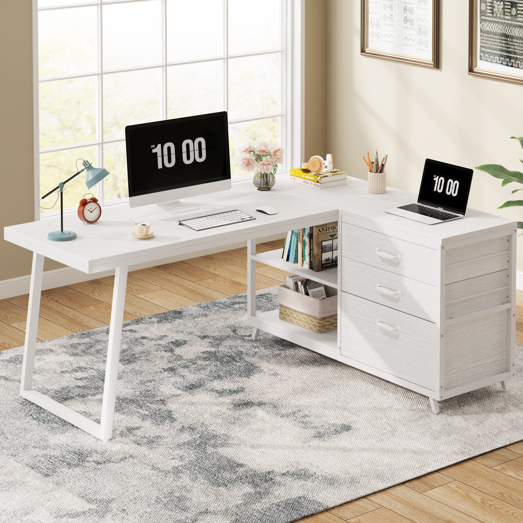 Tribesigns Eckschreibtisch 135 x100 cm PC Schreibtisch, L-förmiger Computertisch mit 3 Schubladen