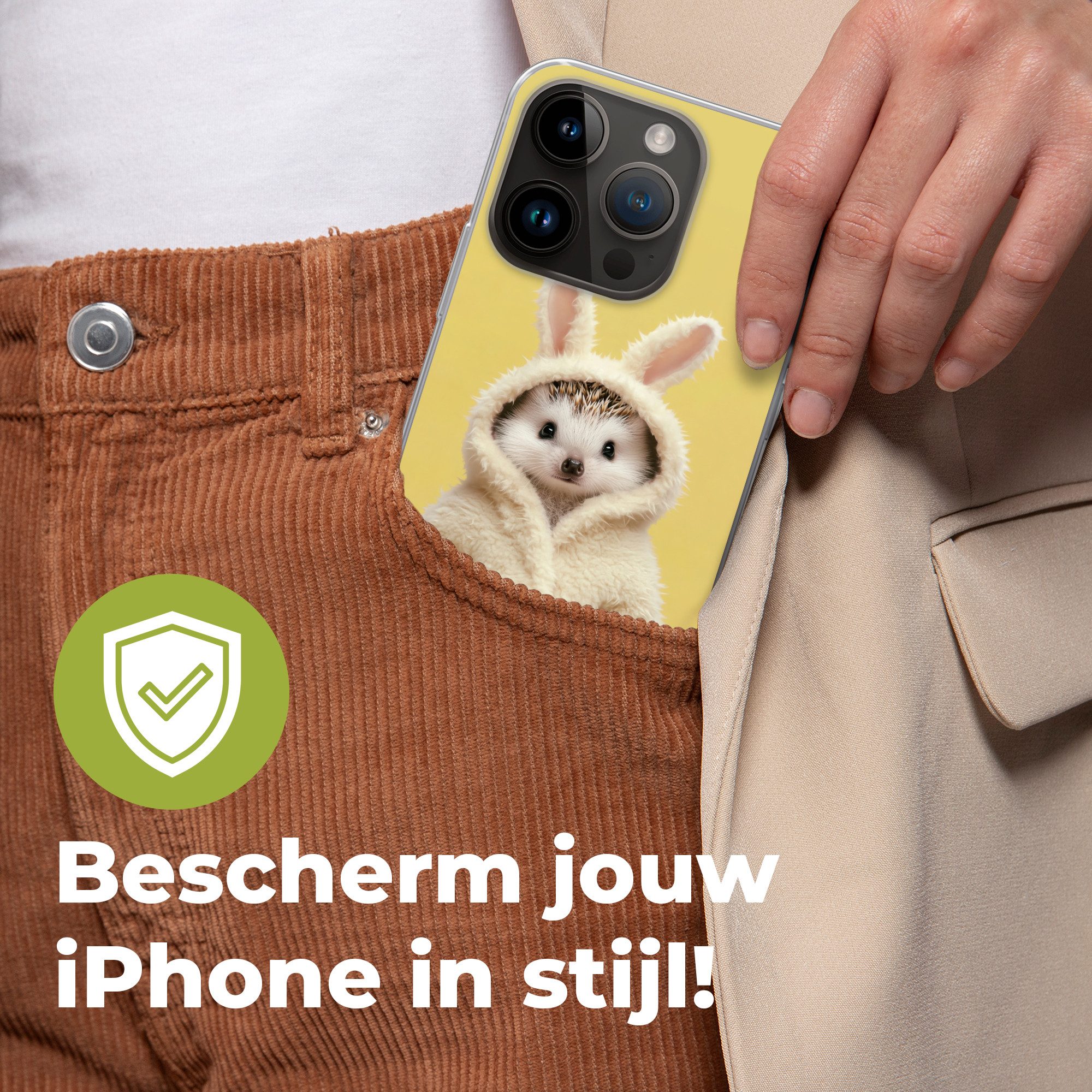 MuchoWow Handyhülle für Apple iPhone 14 Pro Igel - Osterhase - Kostüm, Smartphone-Bumper, Print, Handy Schutzhülle Dünn