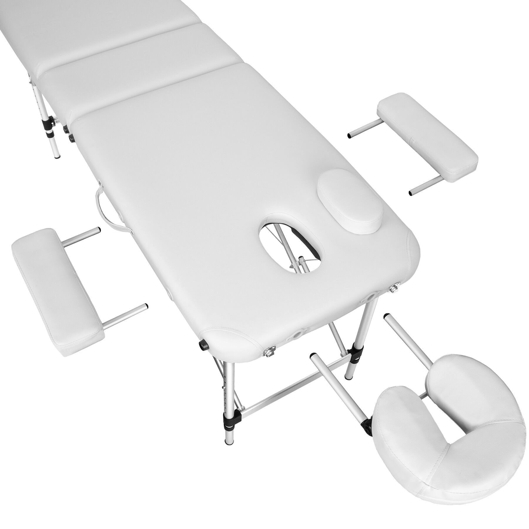 tectake Massageliege Massagetisch klappbar höhenverstellbar Aluminiumgestell 61cm 5cm (Klappbare Liege, 1-St., in Weiß), Mit Tragetasche und abnehmbaren Kopf- und Armablagen für Komfort