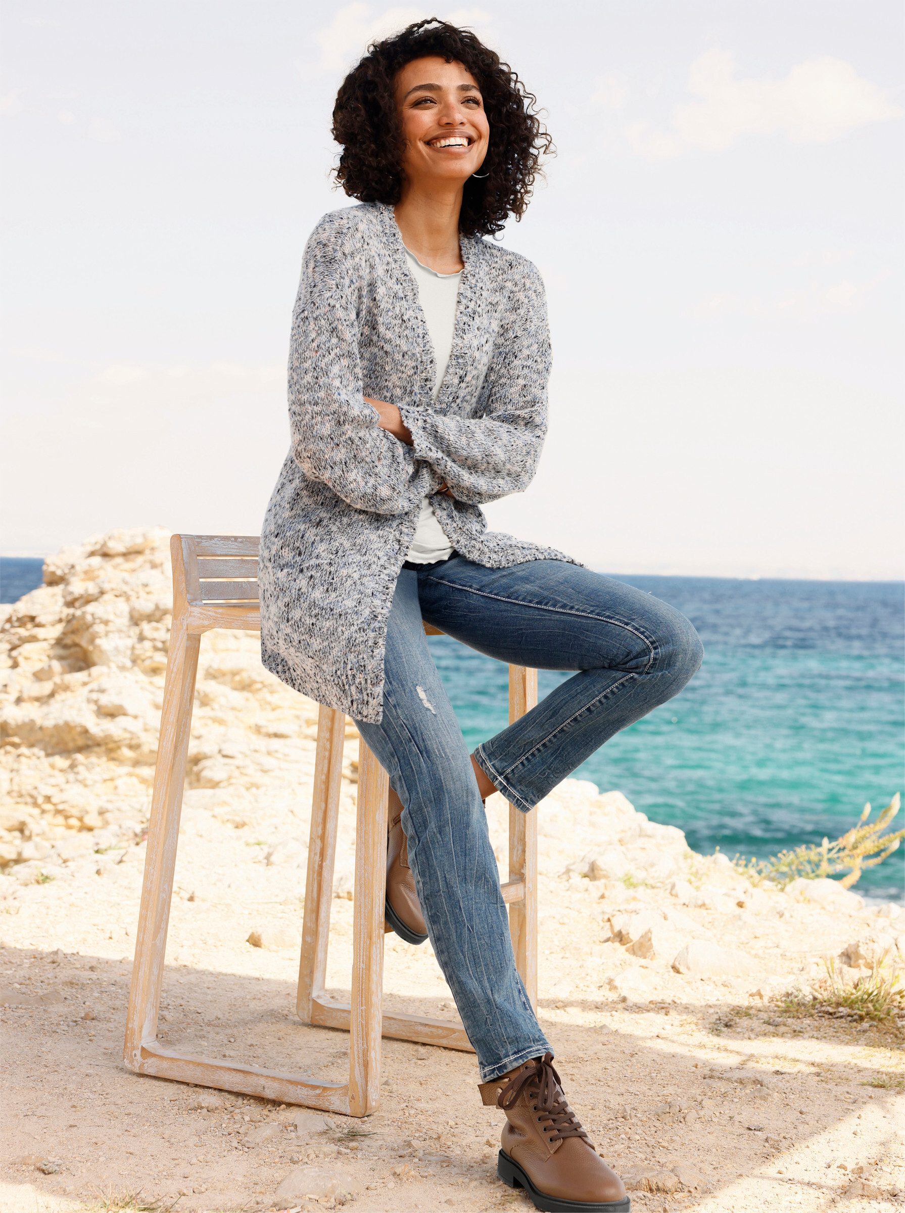heine Strickjacke Strickjacke Langarm Bouclé