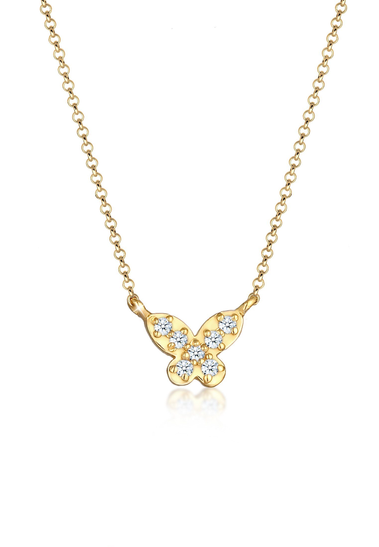 Elli DIAMONDS Kette mit Anhänger Schmetterling Diamanten (0.11 ct) 925 Silber, Schmetterling Gold