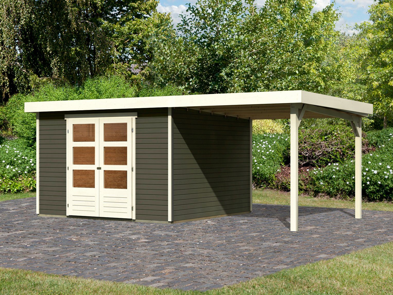 Karibu Gartenhaus Arnis 6, BxT: 558x331 cm, (Set), mit Anbaudach